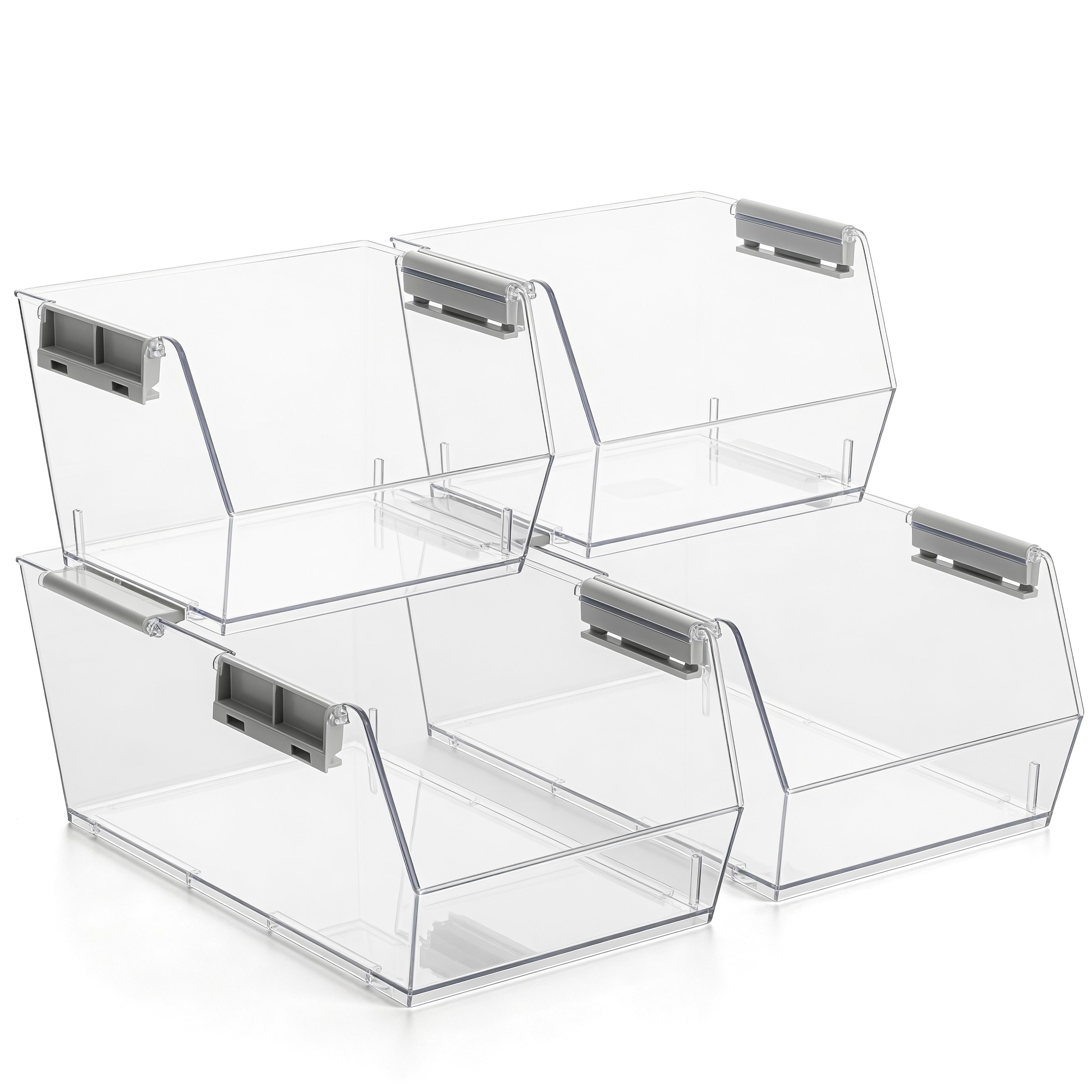 HOMESTEAD Set of 4 Stackable Storage Bins, 2 Large + 2 Small Clear Plastic Organizer Bins