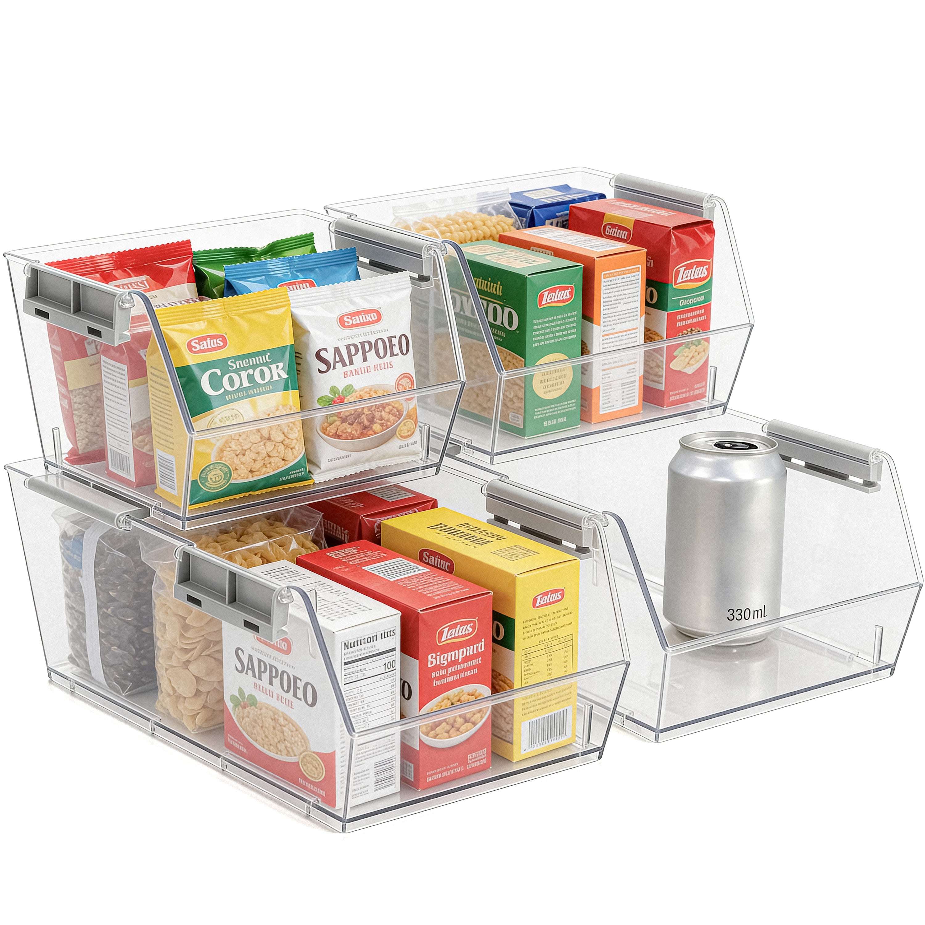 HOMESTEAD Set of 4 Stackable Storage Bins, 2 Large + 2 Small Clear Plastic Organizer Bins