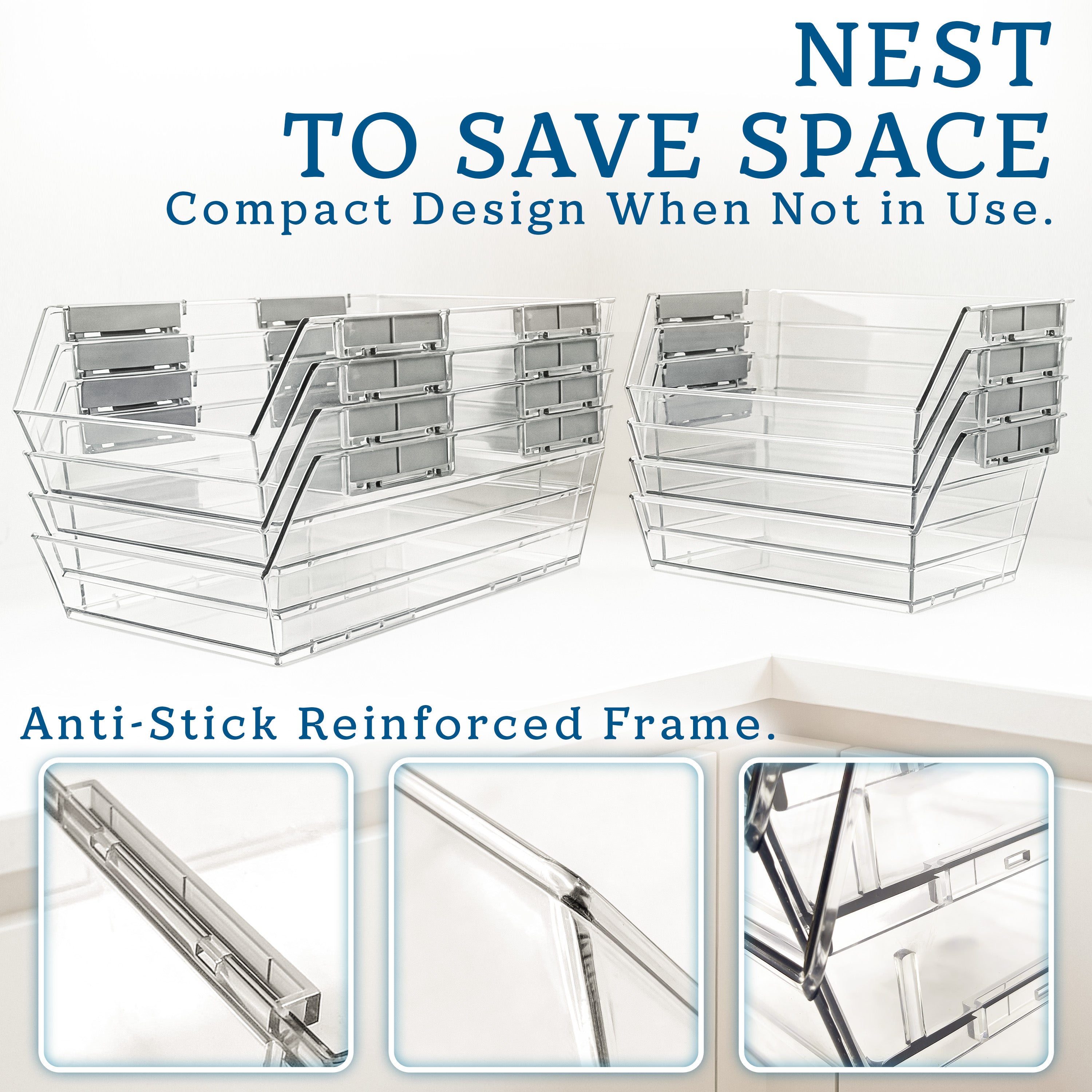 HOMESTEAD Set of 4 Stackable Storage Bins, 2 Large + 2 Small Clear Plastic Organizer Bins