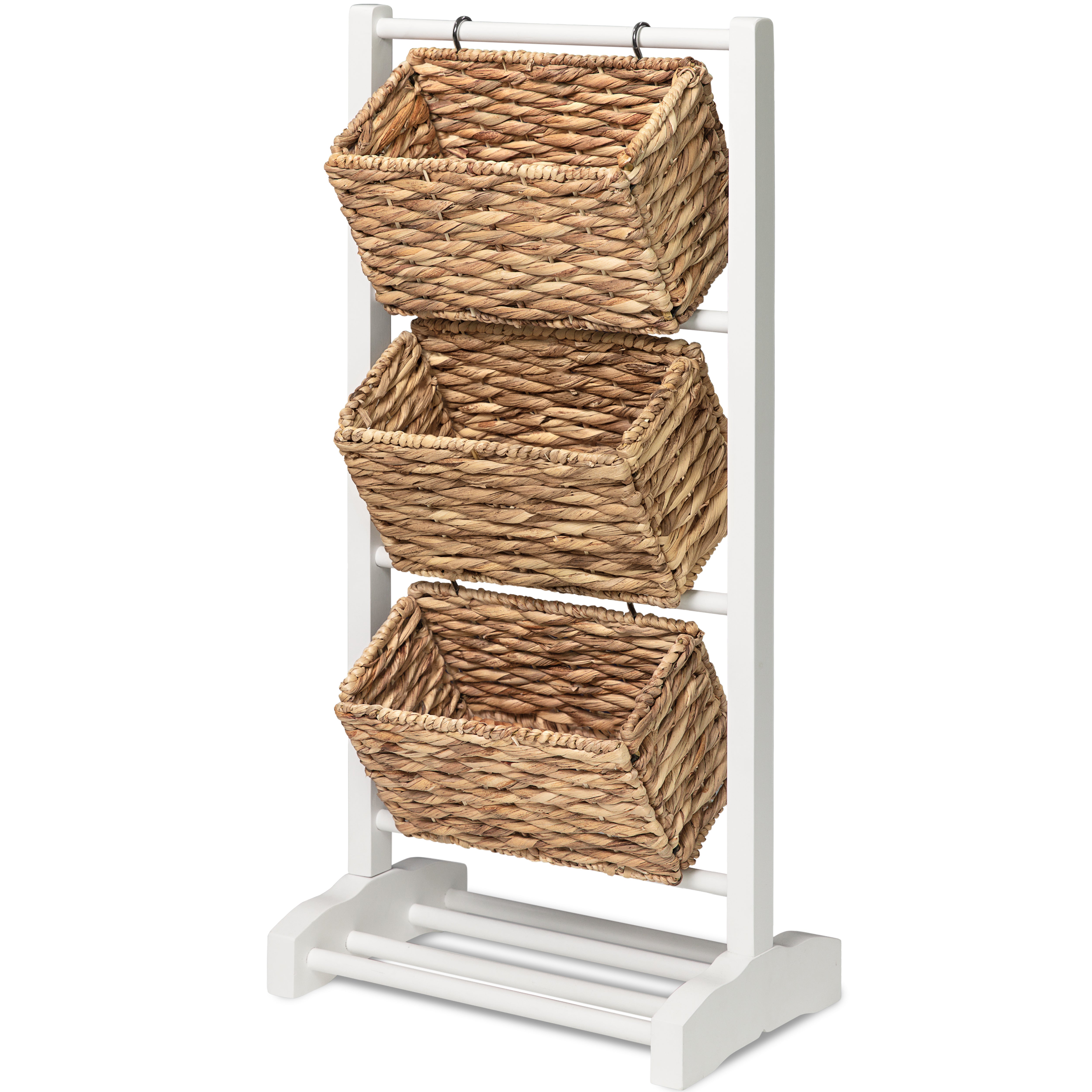花台　自然木　約75cm✕約35cm✕約11cm HOMESTEAD 3-Tier Wooden Shelf with Water Hyacinth Woven Baskets