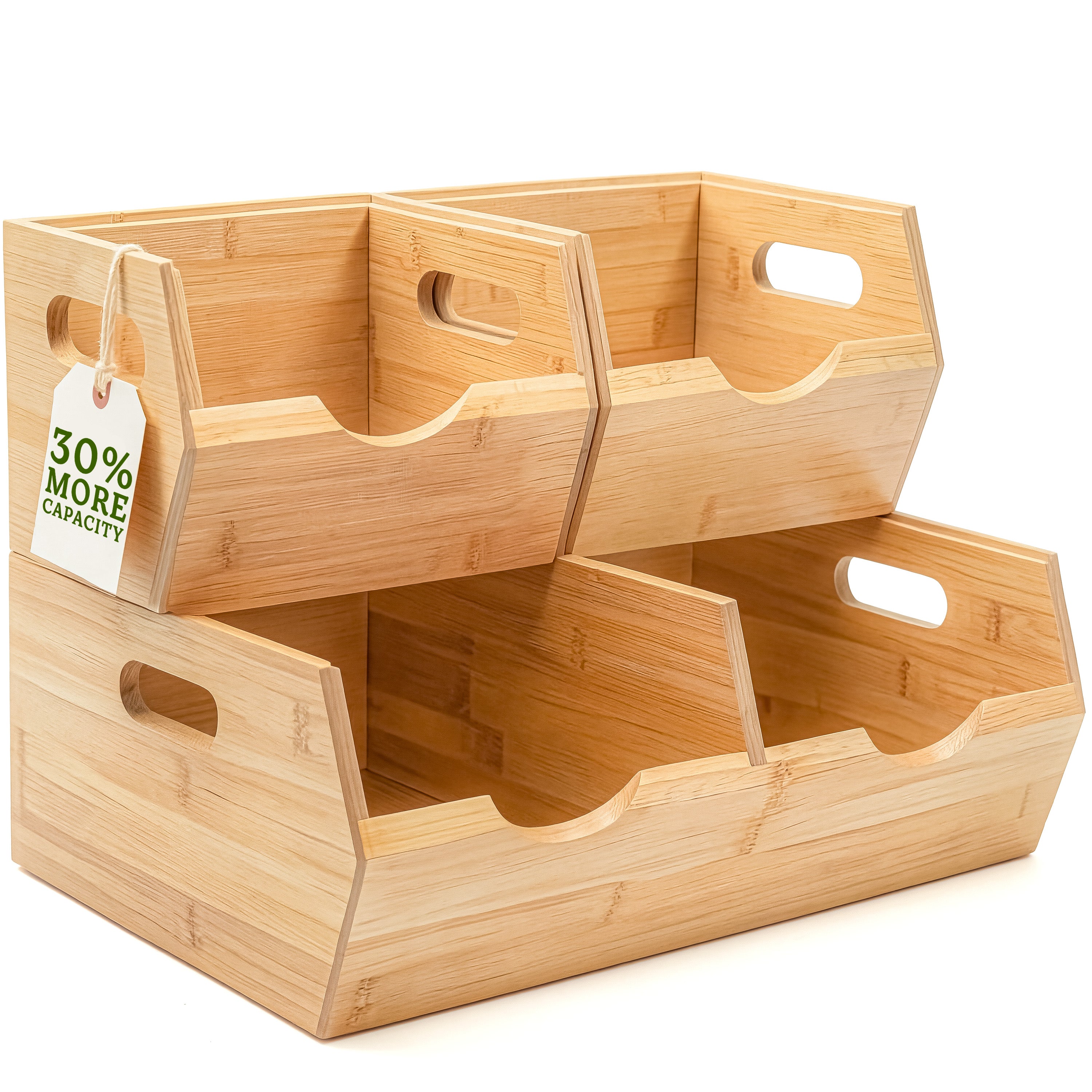 HOMESTEAD Extra Large Bamboo Pantry Storage Bins – 30% Larger, Stackable Potato Onion Storage Bin, Set of 3