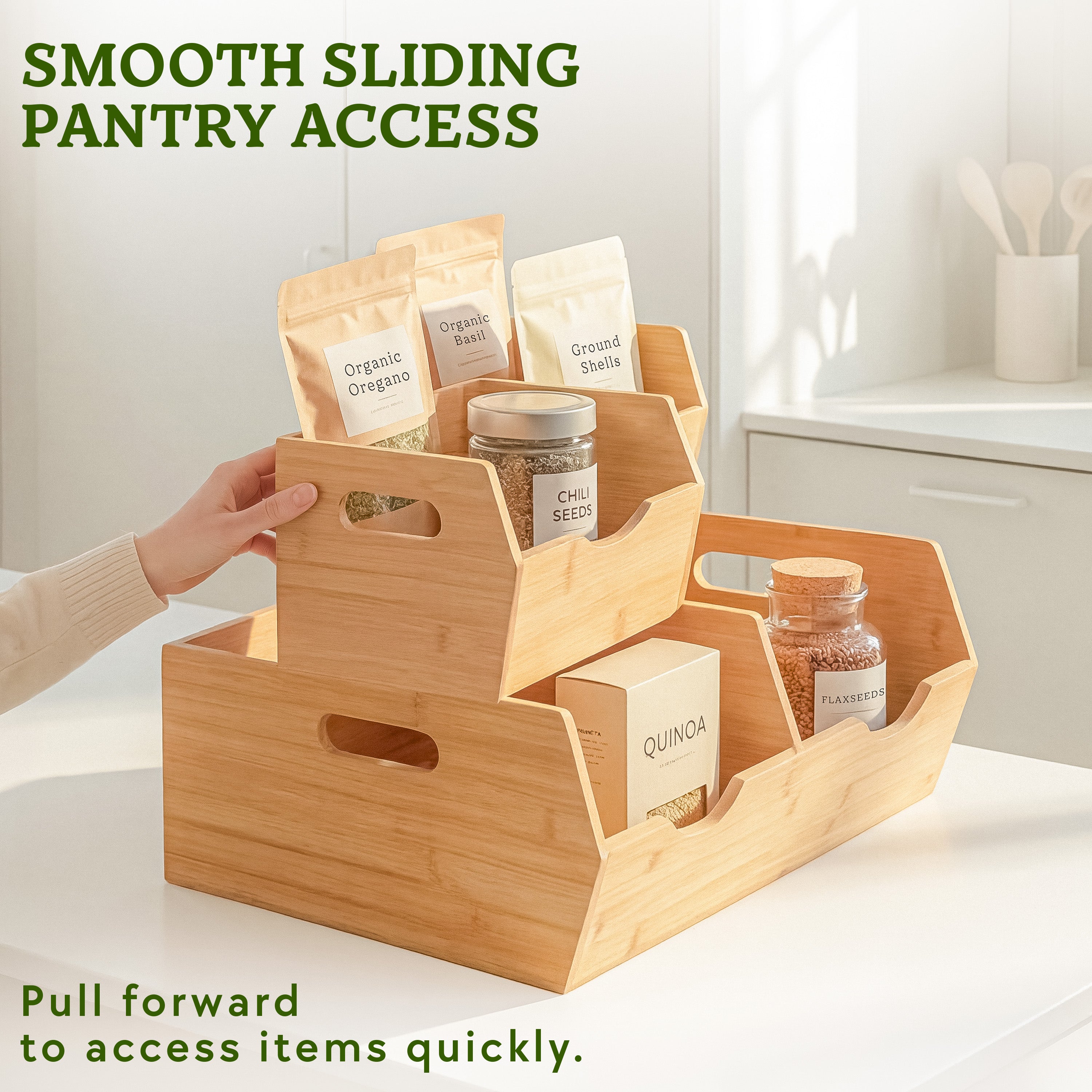 HOMESTEAD Extra Large Bamboo Pantry Storage Bins – 30% Larger, Stackable Potato Onion Storage Bin, Set of 3