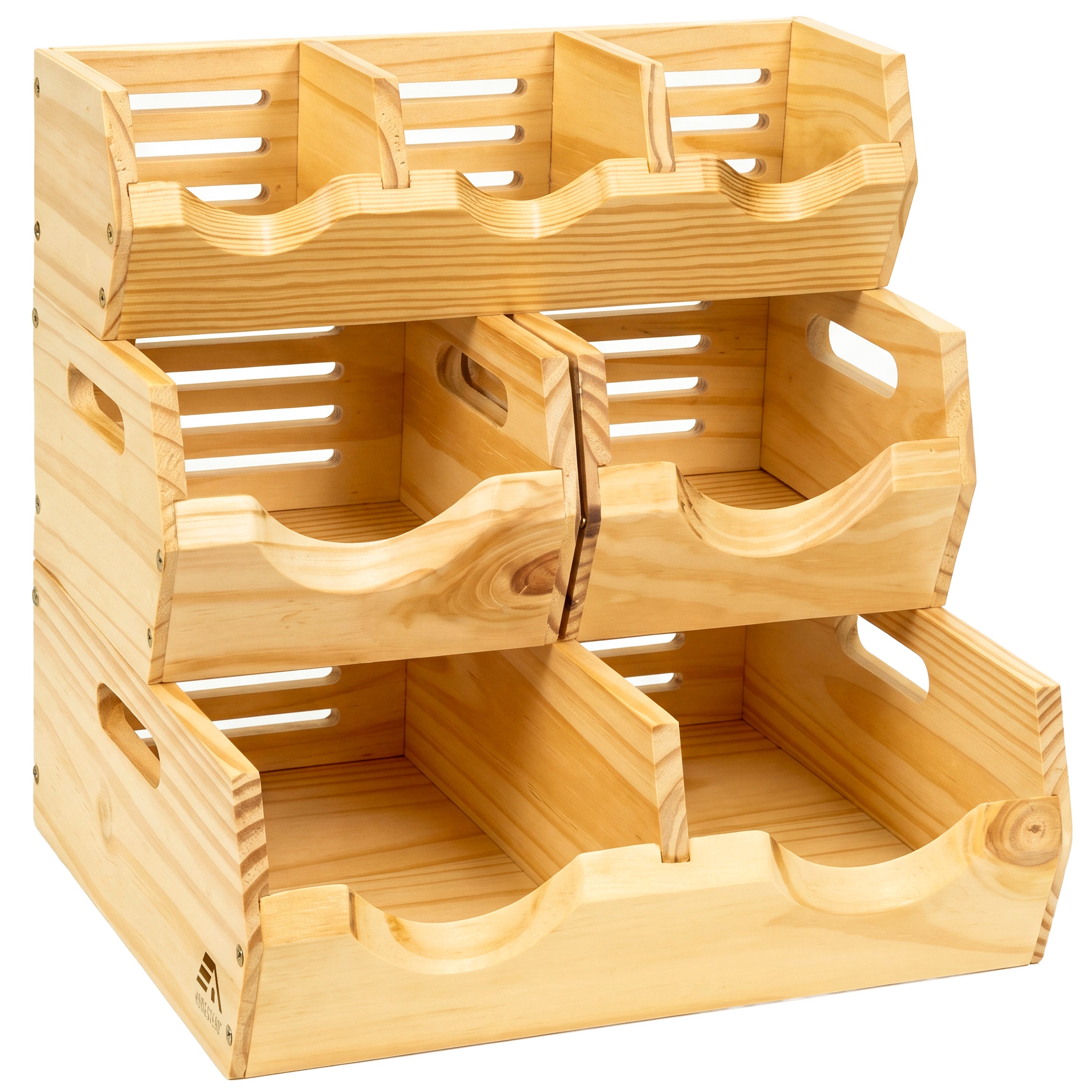 HOMESTEAD 3-Tier Stackable Wood Storage Bin, Ventilated Potato and Onion Storage Organizer with Handles, Wooden Pantry Organizer Bins for Fruit, Vegetables, Potatoes and Onions Storage
