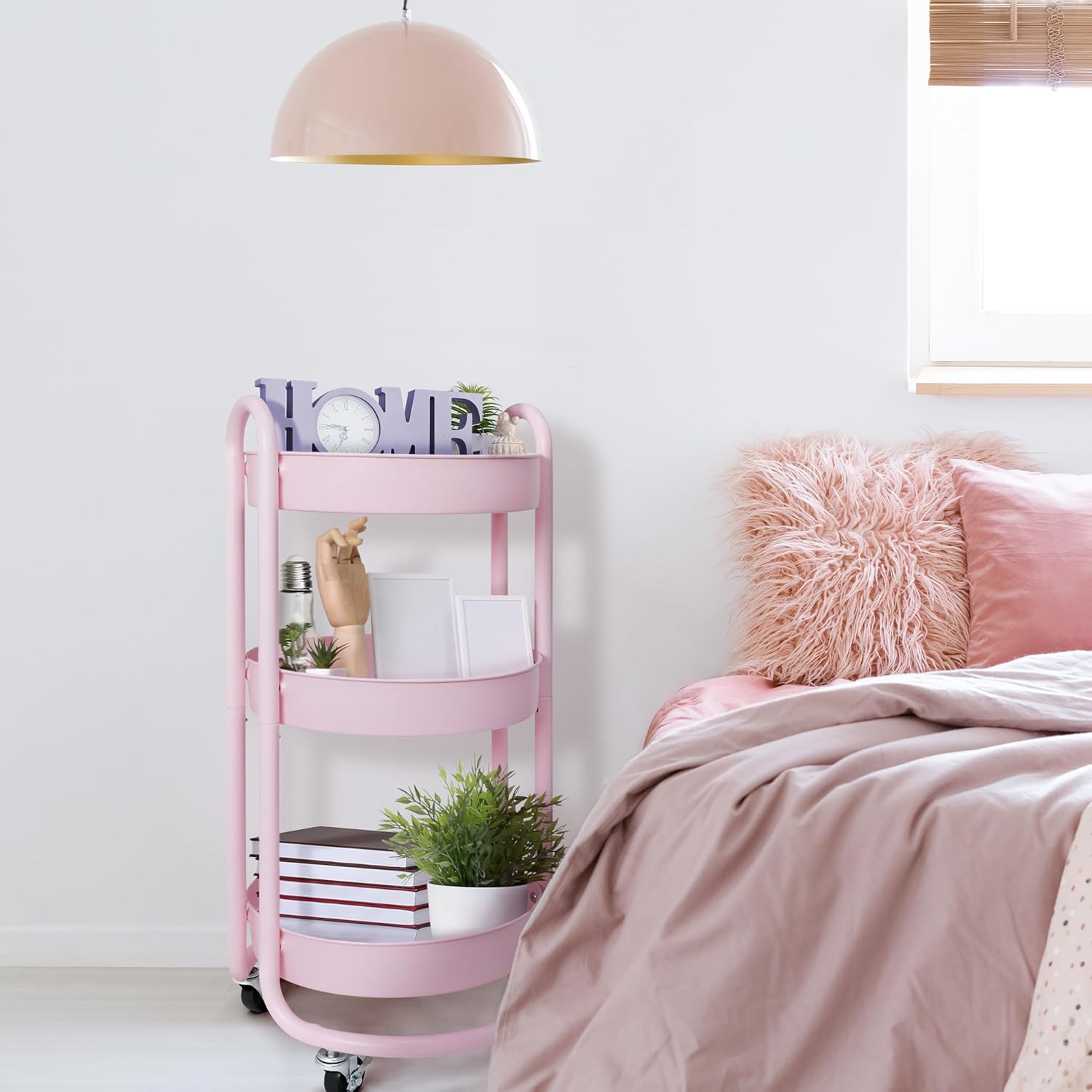 HOMESTEAD 3-Tier Round Rolling Cart - Pink