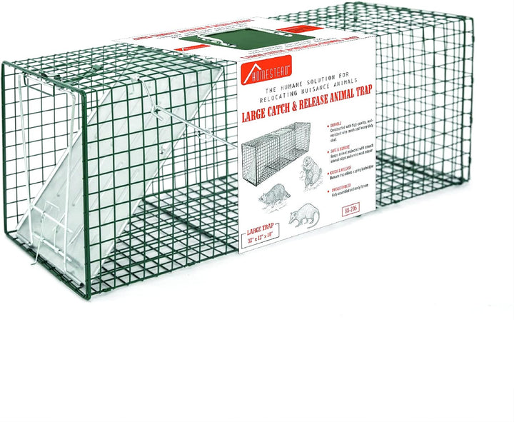 HOMESTEAD 32 Inch Live Animal Trap - Specialized for Raccoons, Opossums, Groundhogs, Skunks, Feral Cats, Squirrels - Humane Way Catch & Release Animal Trap