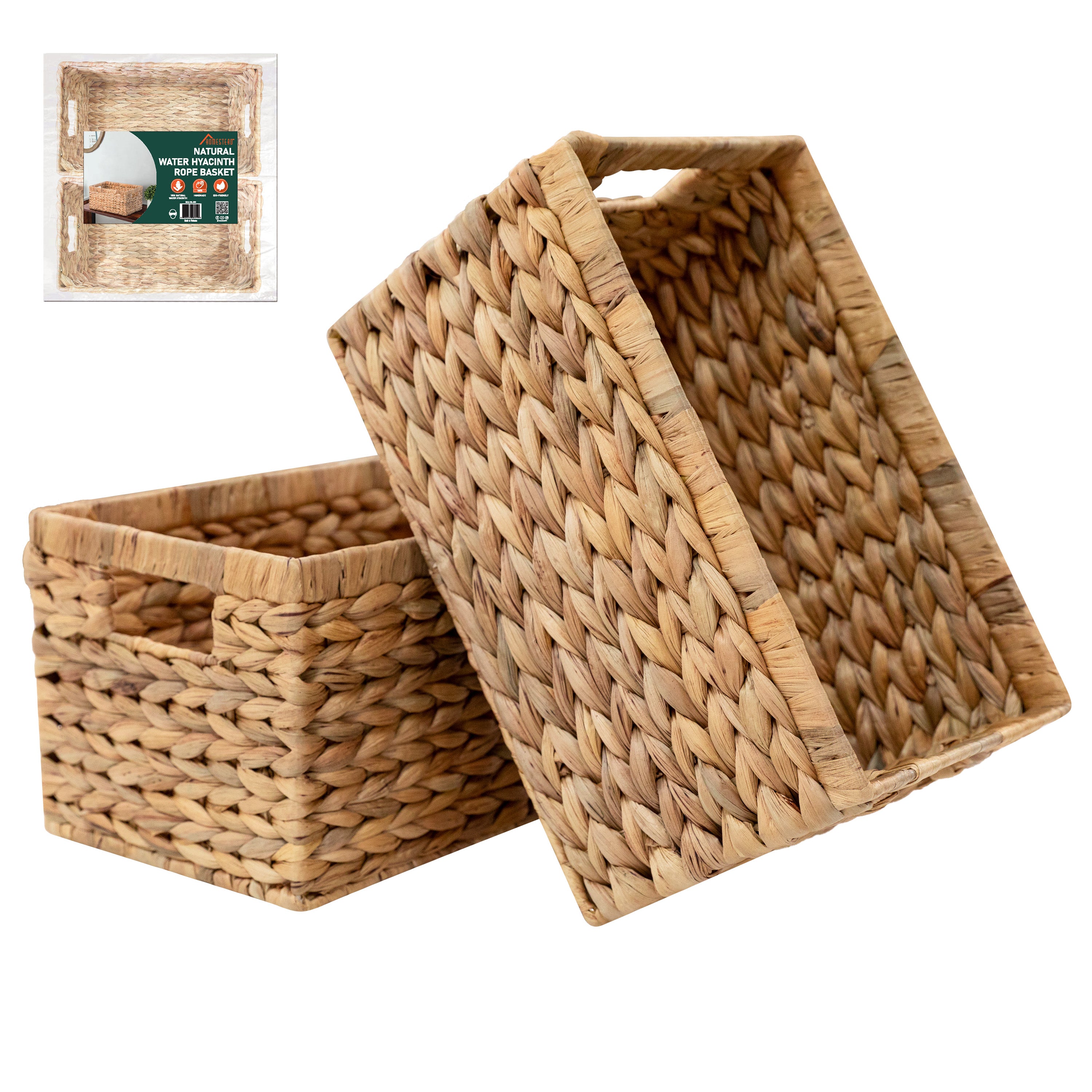 Homestead 2-Pack Water Hyacinth Storage Baskets with Built-in Handles