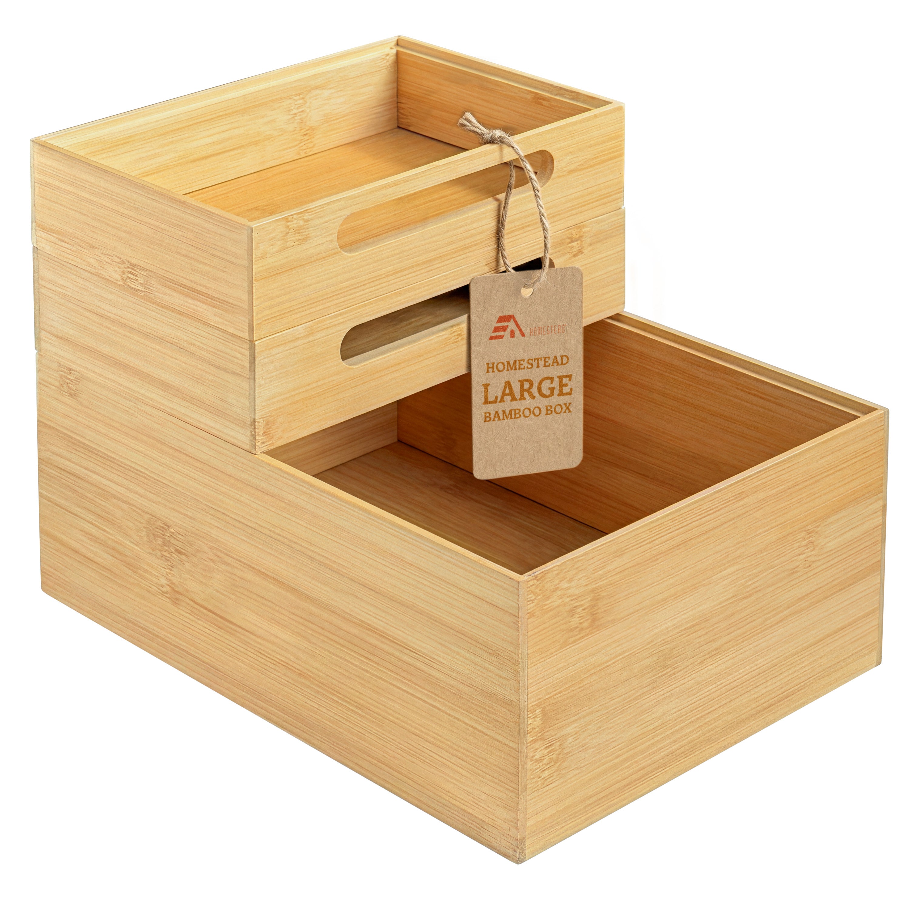 HOMESTEAD 3-Piece Stackable Bamboo Storage Box, Large Storage Bin, Wooden Boxes for Makeup Drawer Organizer Bathroom, Office Supplies, Kitchen Utensils, Bamboo Storage Containers,