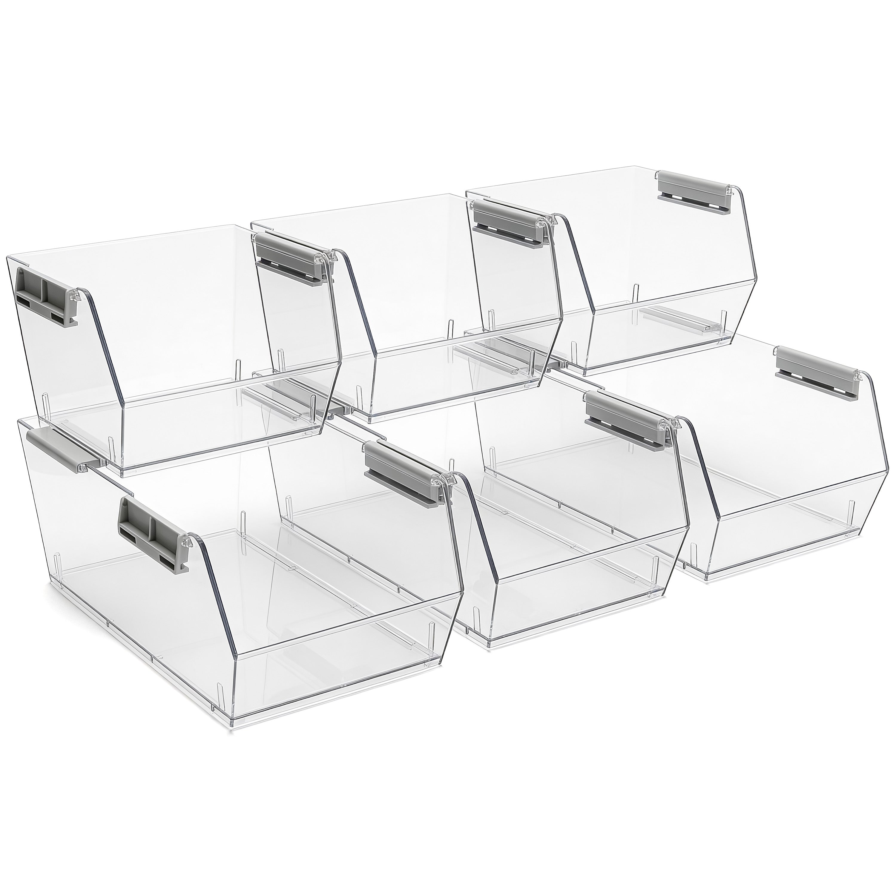 HOMESTEAD Set of 6 Stackable Storage Bins, 3 Large + 3 Small Clear Plastic Organizer Bins