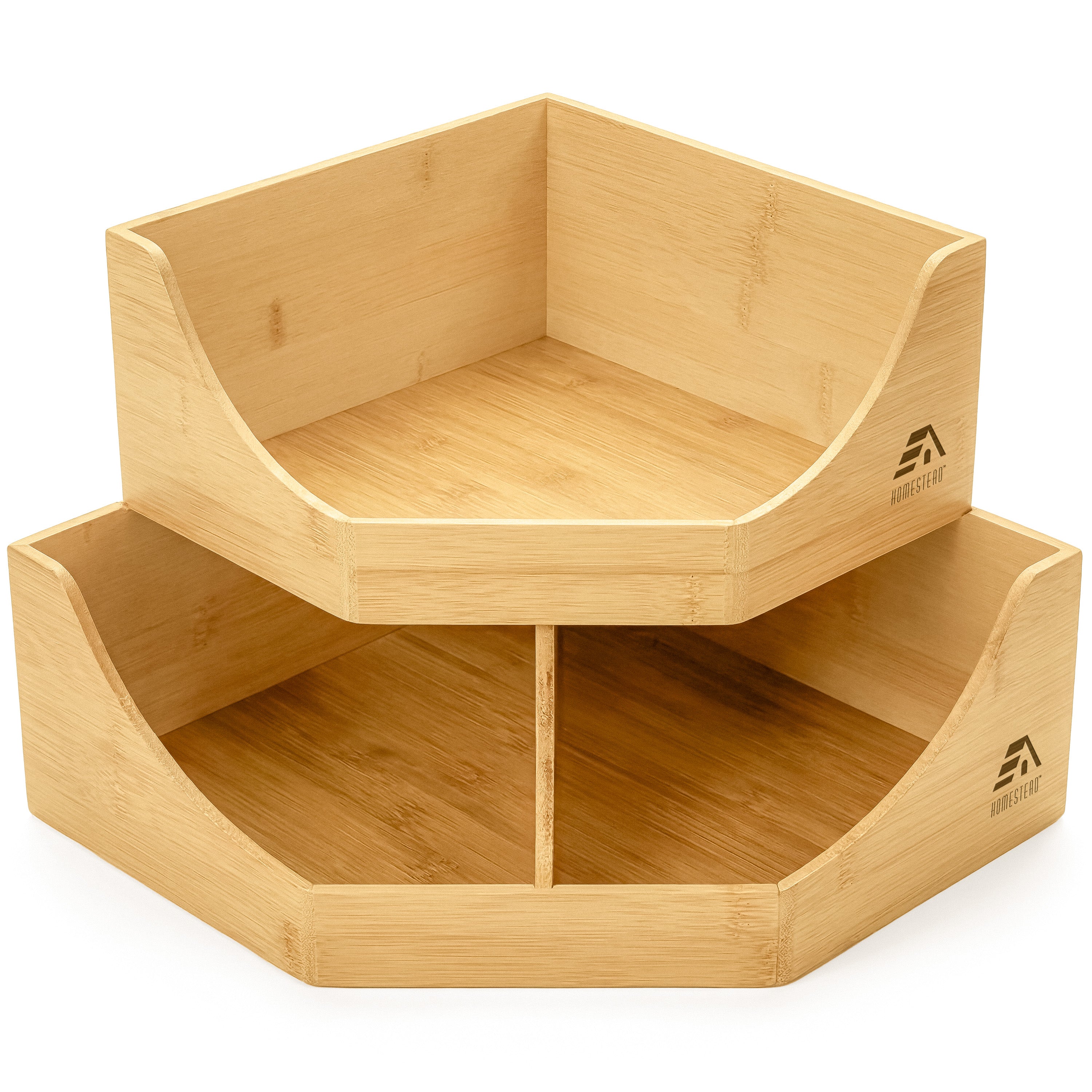 HOMESTEAD Bamboo Corner Storage Bin, 2-Tier Stackable Potato and Onion Storage Bin for Kitchen