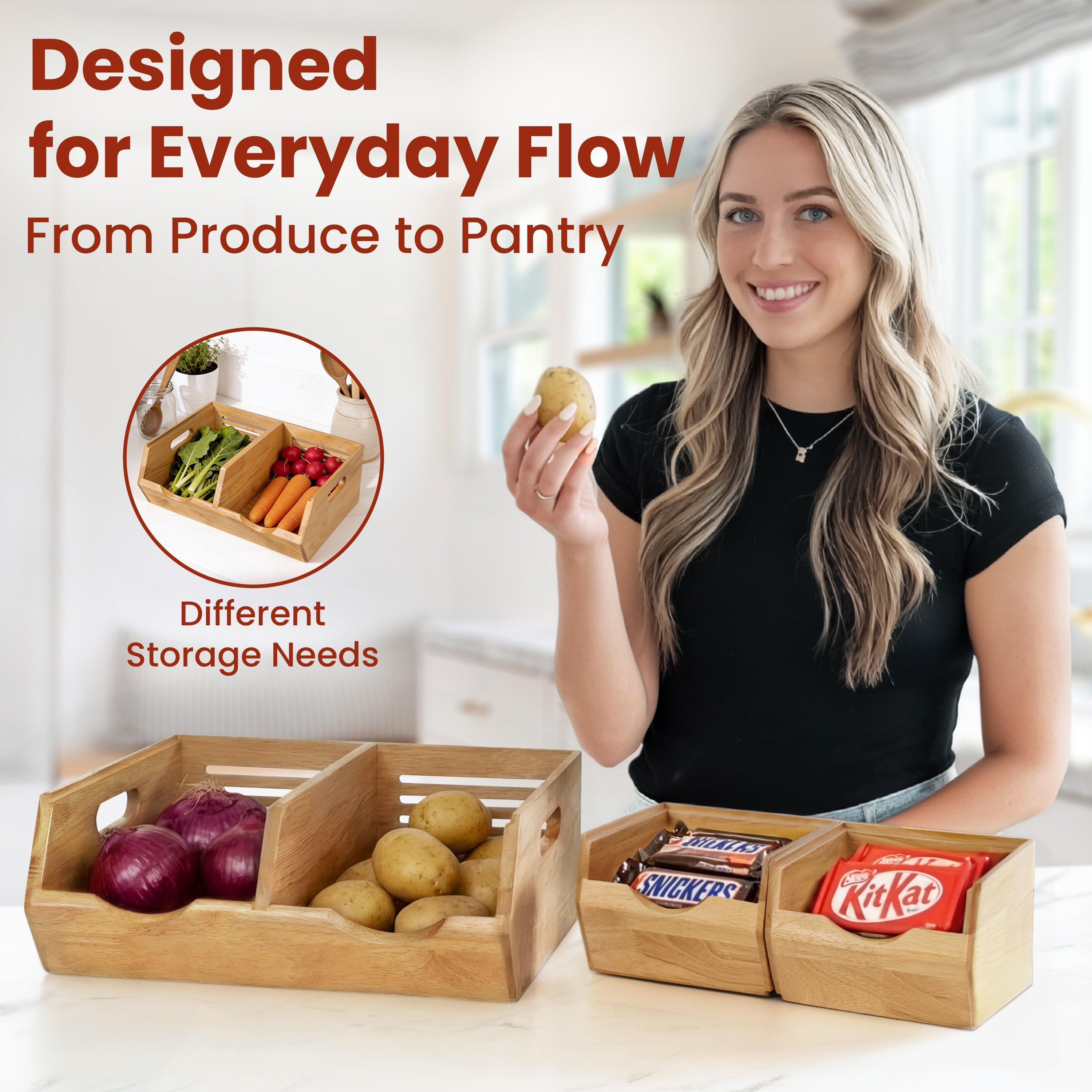 Homestead Wooden Pantry Storage Bins