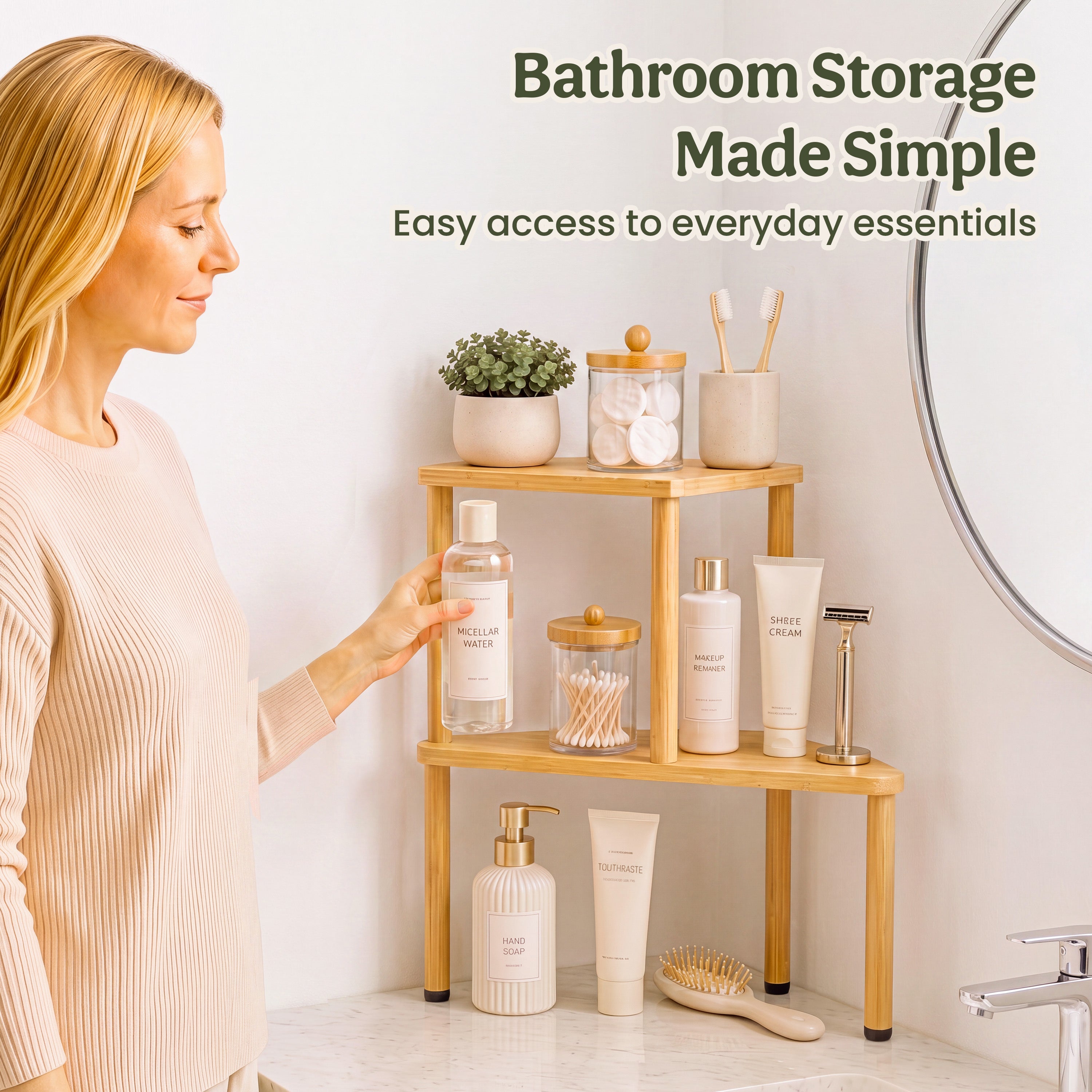 HOMESTEAD 2-Tier Bathroom Counter Organizer Bamboo Corner Shelf Kitchen
