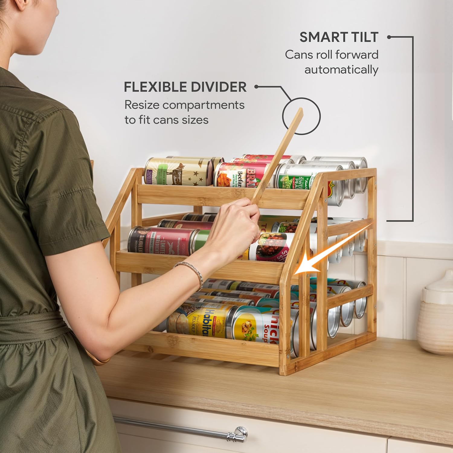 Homestead Rolling 3-Tier Bamboo Can Organizer