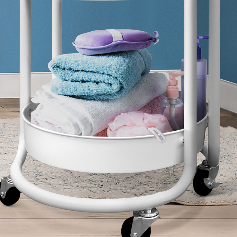 HOMESTEAD 3-Tier Round Rolling Cart - White