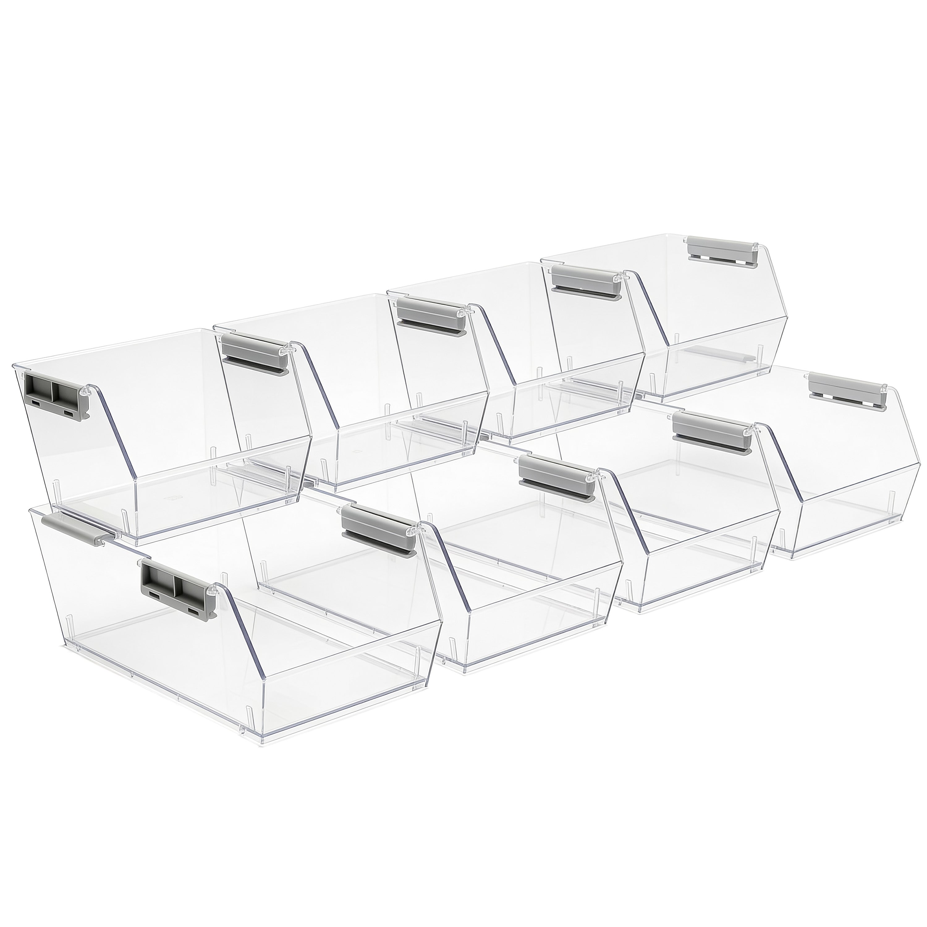 HOMESTEAD Set of 8 Stackable Storage Bins, 4 Large + 4 Small Clear Plastic Organizer Bins