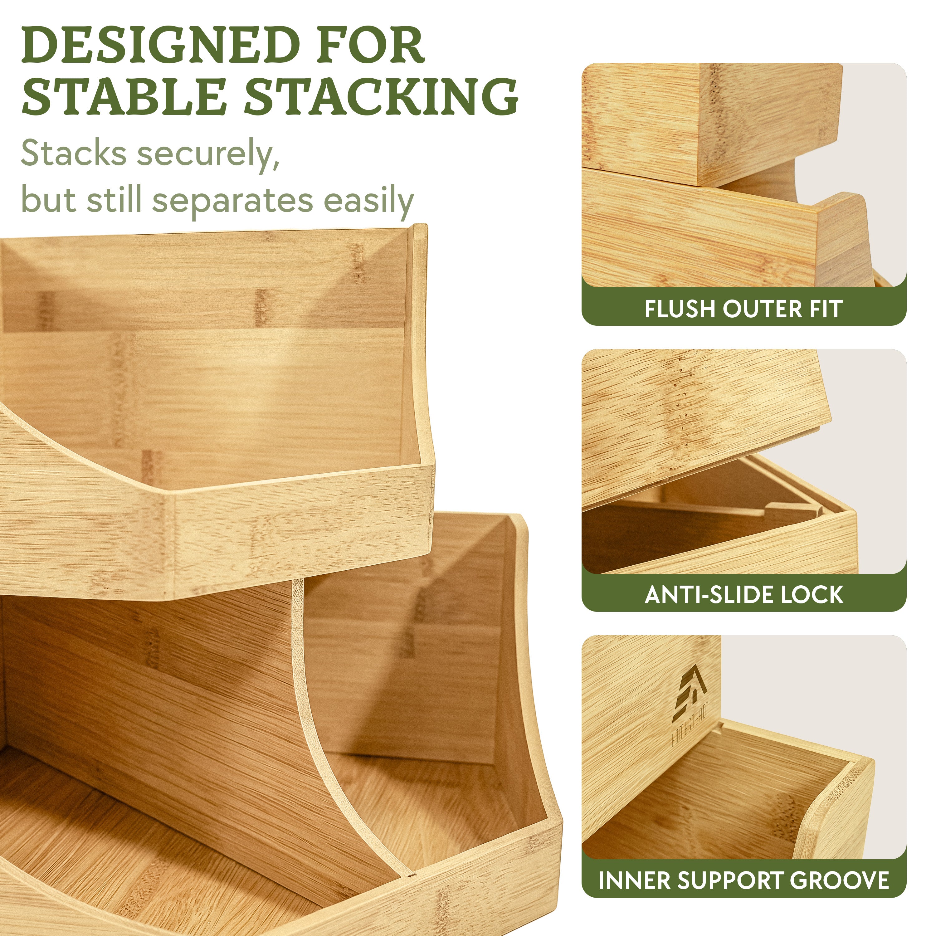 HOMESTEAD Bamboo Corner Storage Bin, 2-Tier Stackable Potato and Onion Storage Bin for Kitchen