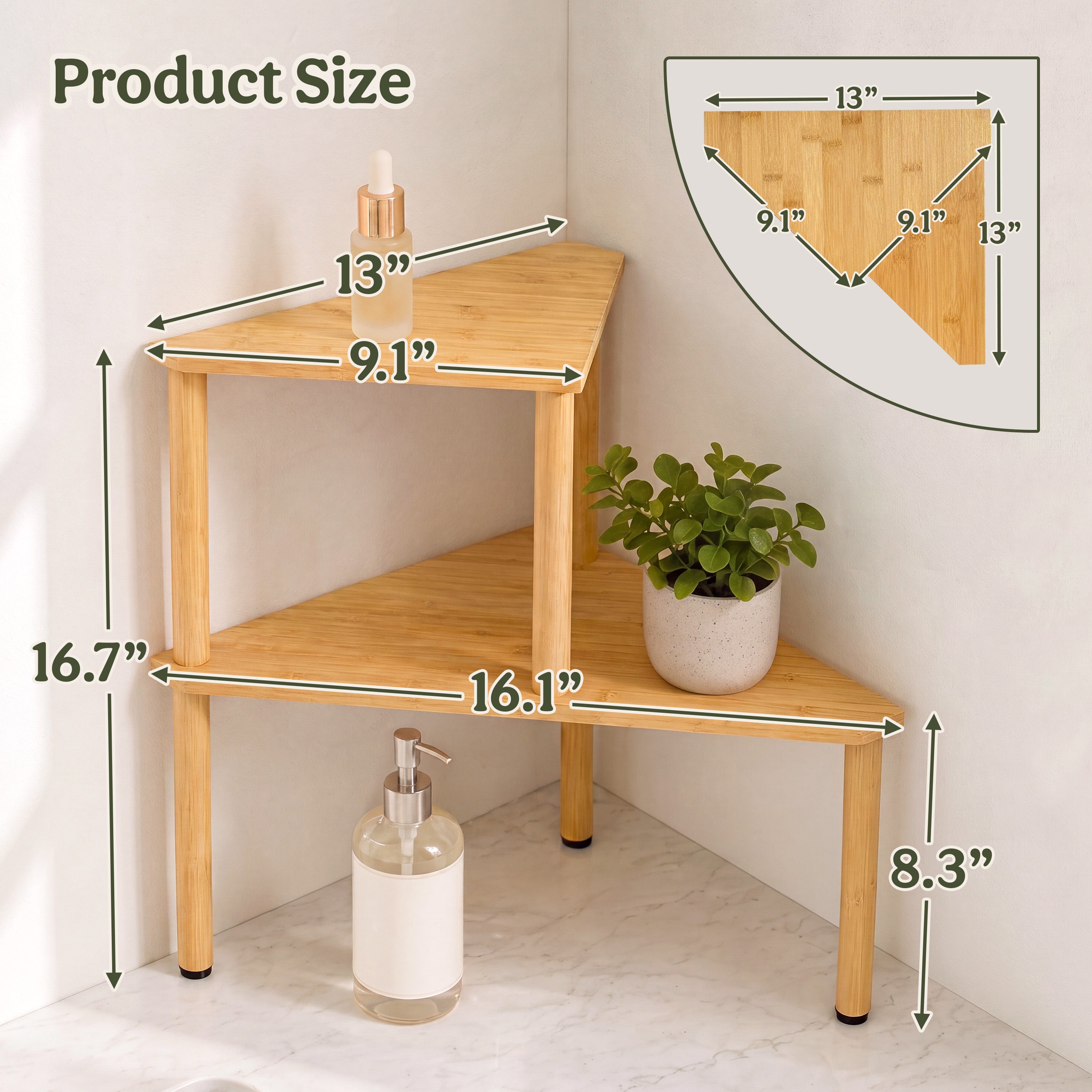 HOMESTEAD 2-Tier Bathroom Counter Organizer Bamboo Corner Shelf Kitchen