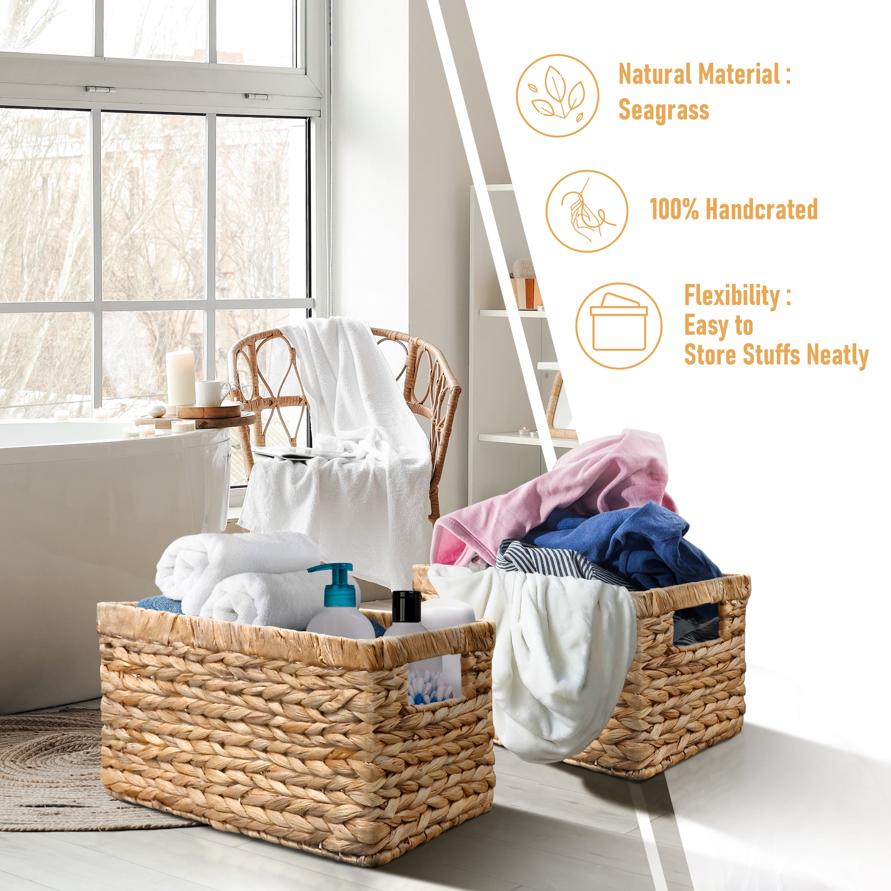 Homestead 2-Pack Water Hyacinth Storage Baskets with Built-in Handles