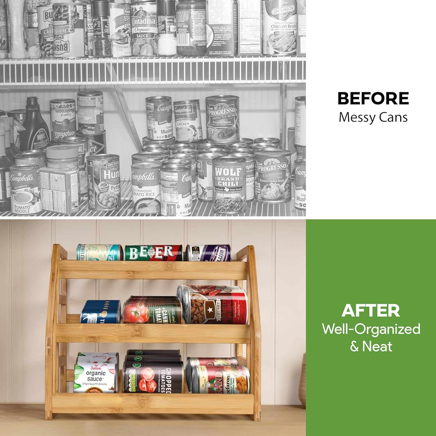 Homestead Rolling 3-Tier Bamboo Can Organizer