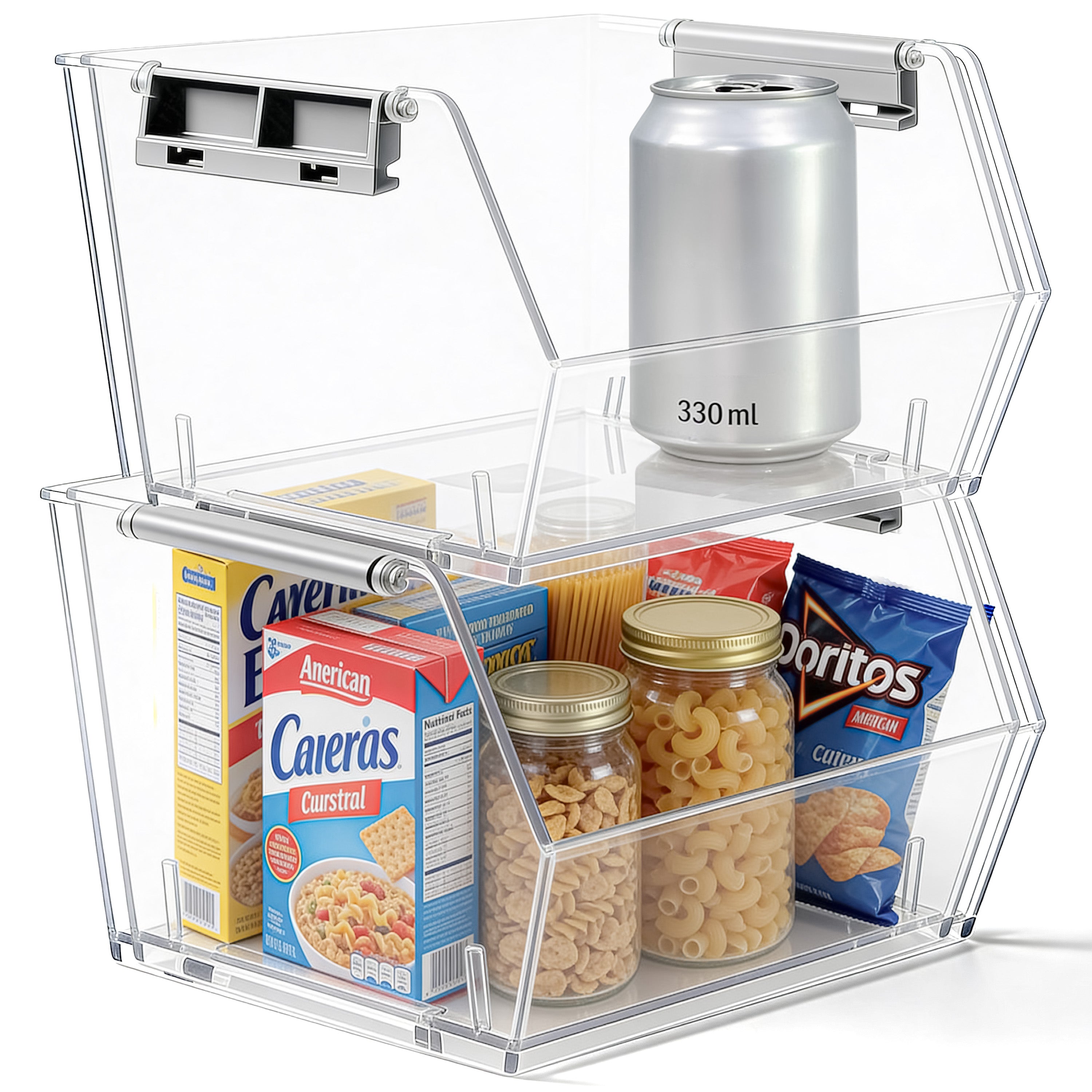 HOMESTEAD Set of 2 Stackable Storage Bins, Clear Plastic Organizer Bins, Open Front Design for Kitchen Pantry, Fridge, Cabinet, Bathroom and Snack Organization