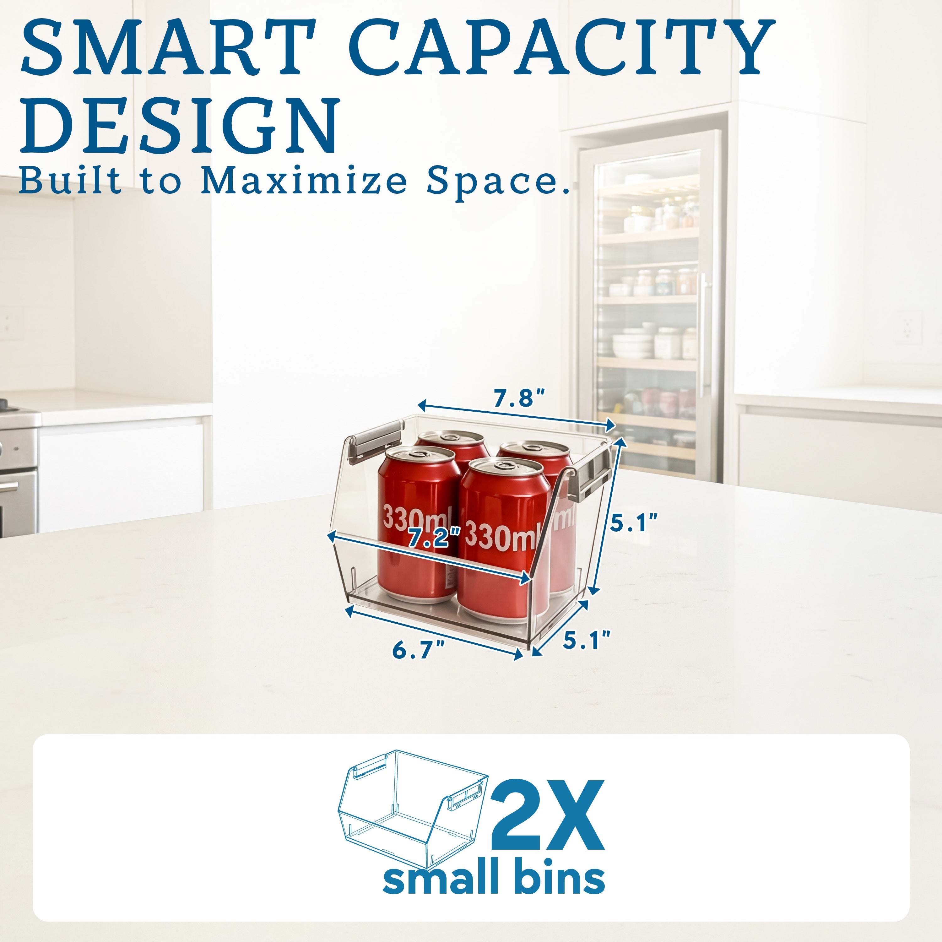 HOMESTEAD Set of 2 Stackable Storage Bins, Clear Plastic Organizer Bins, Open Front Design for Kitchen Pantry, Fridge, Cabinet, Bathroom and Snack Organization
