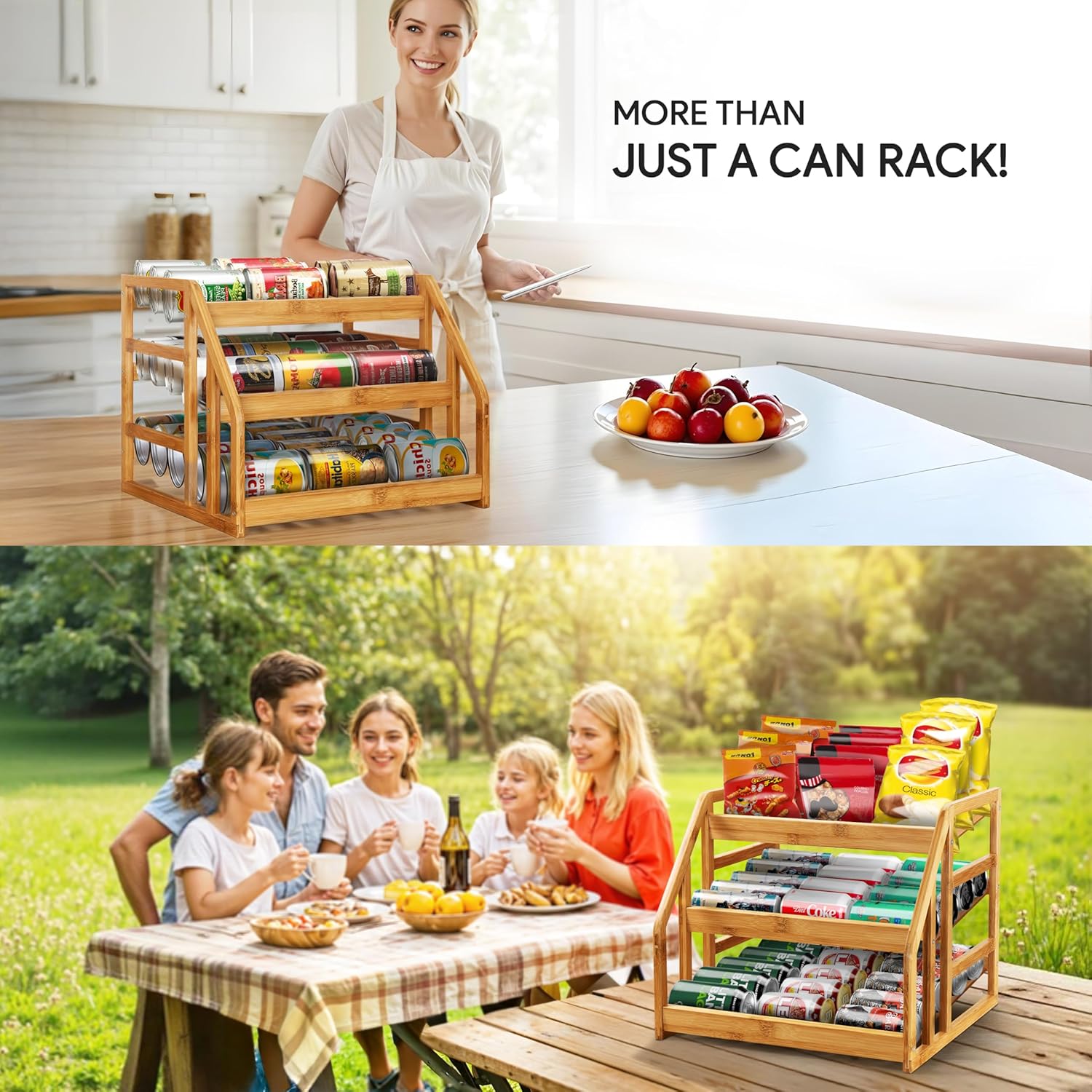 Homestead Rolling 3-Tier Bamboo Can Organizer