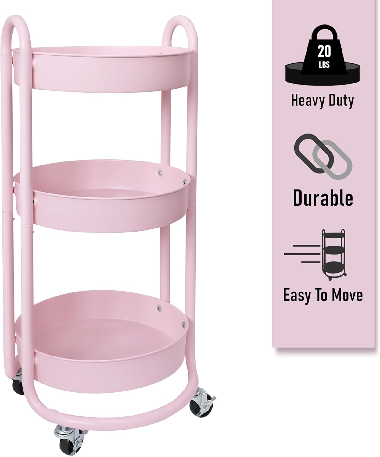 HOMESTEAD 3-Tier Round Rolling Cart - Pink