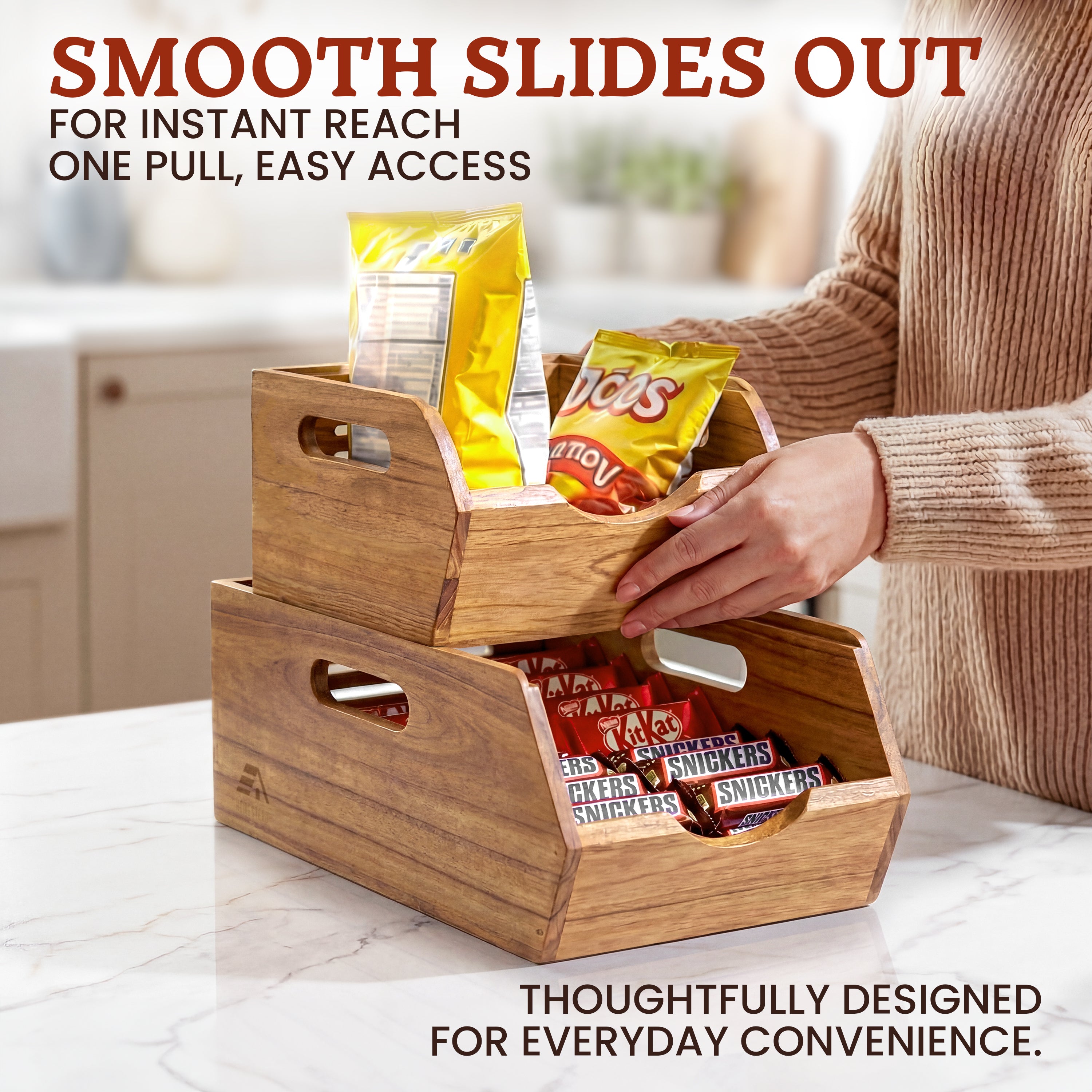 HOMESTEAD Stackable Wood Storage Bin, Ventilated Potato and Onion Storage Organizer with Handles, Wooden Pantry Organizer Bins for Fruit, Vegetables, Potatoes and Onions Storage, Natural