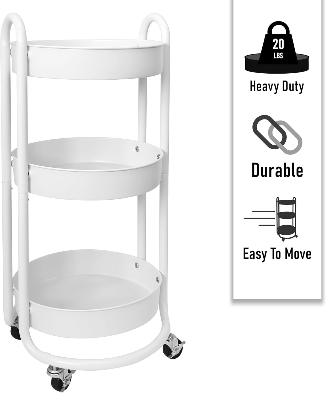 HOMESTEAD 3-Tier Round Rolling Cart - White