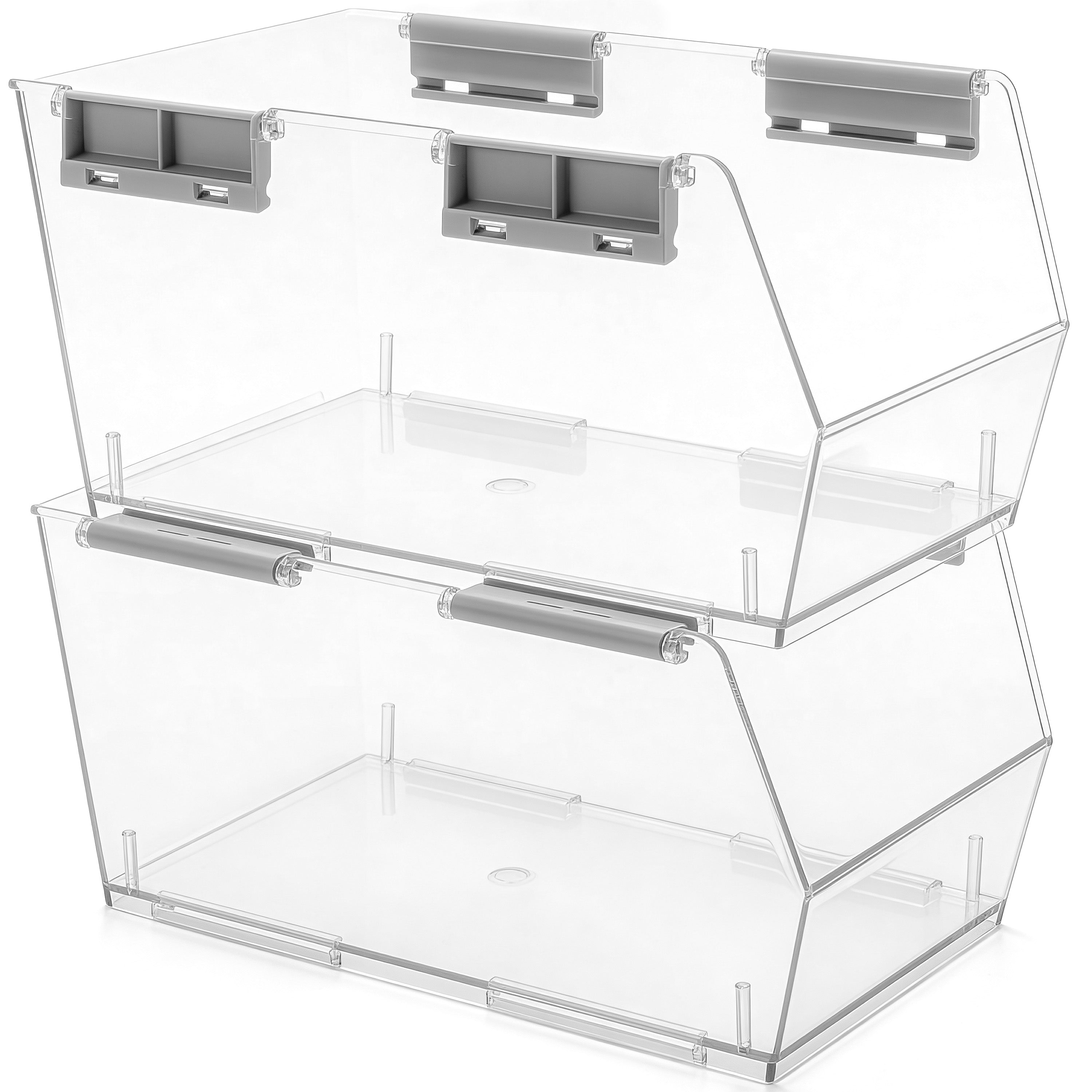 HOMESTEAD Set of 2 Stackable Storage Bins, Clear Plastic Organizer Bins, Open Front Design for Kitchen Pantry, Fridge, Cabinet, Bathroom and Snack Organization