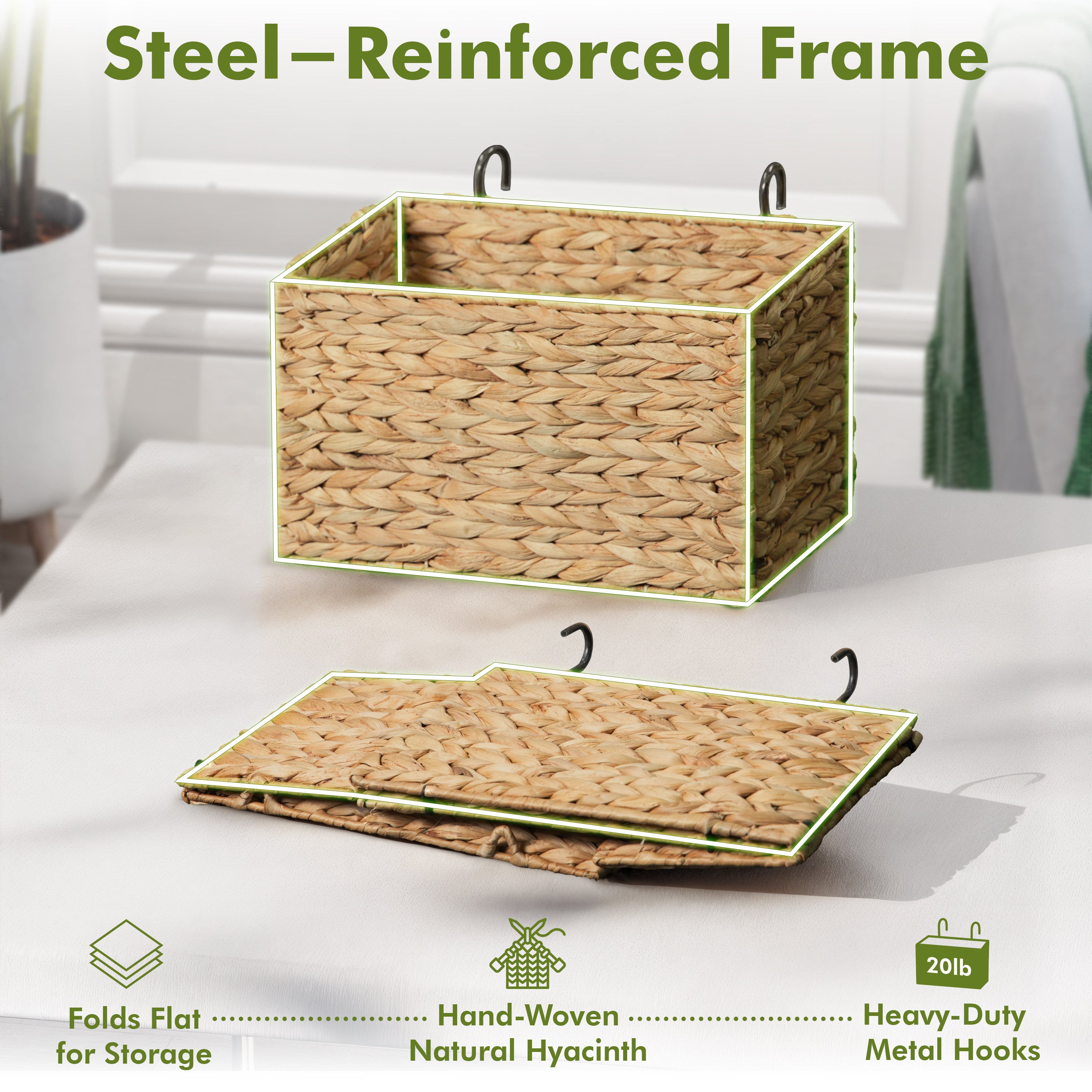 HOMESTEAD 3-Tier Wooden Shelf with Water Hyacinth Woven Baskets