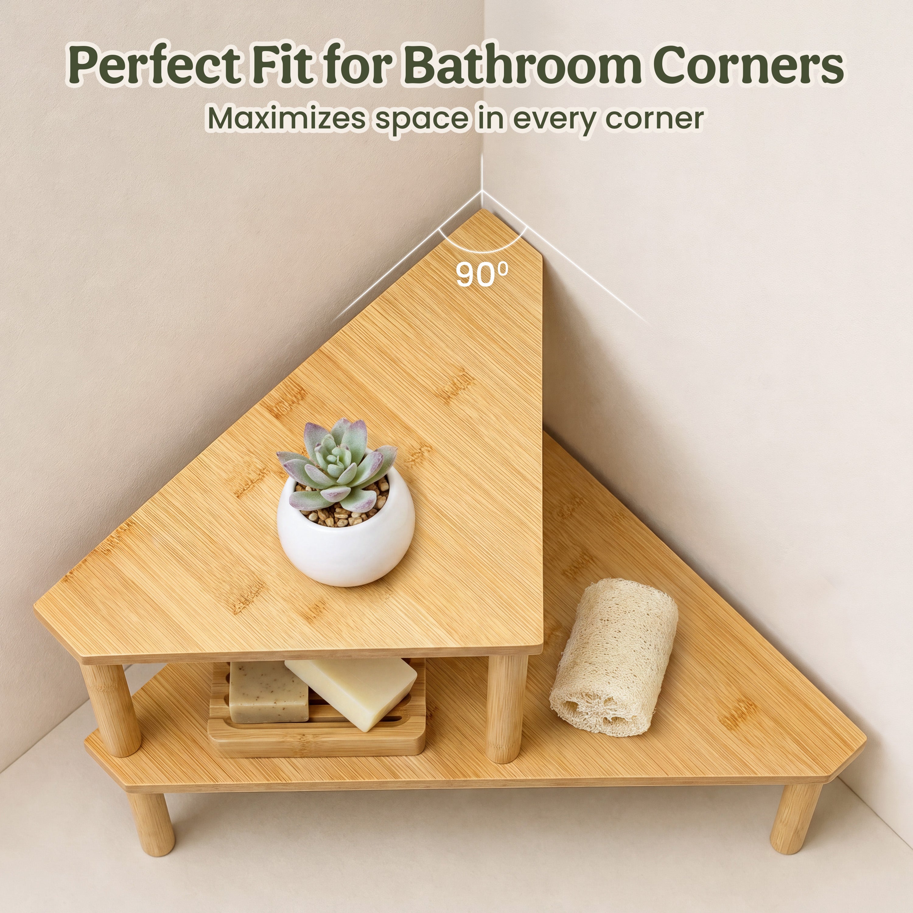 HOMESTEAD 2-Tier Bathroom Counter Organizer Bamboo Corner Shelf Kitchen