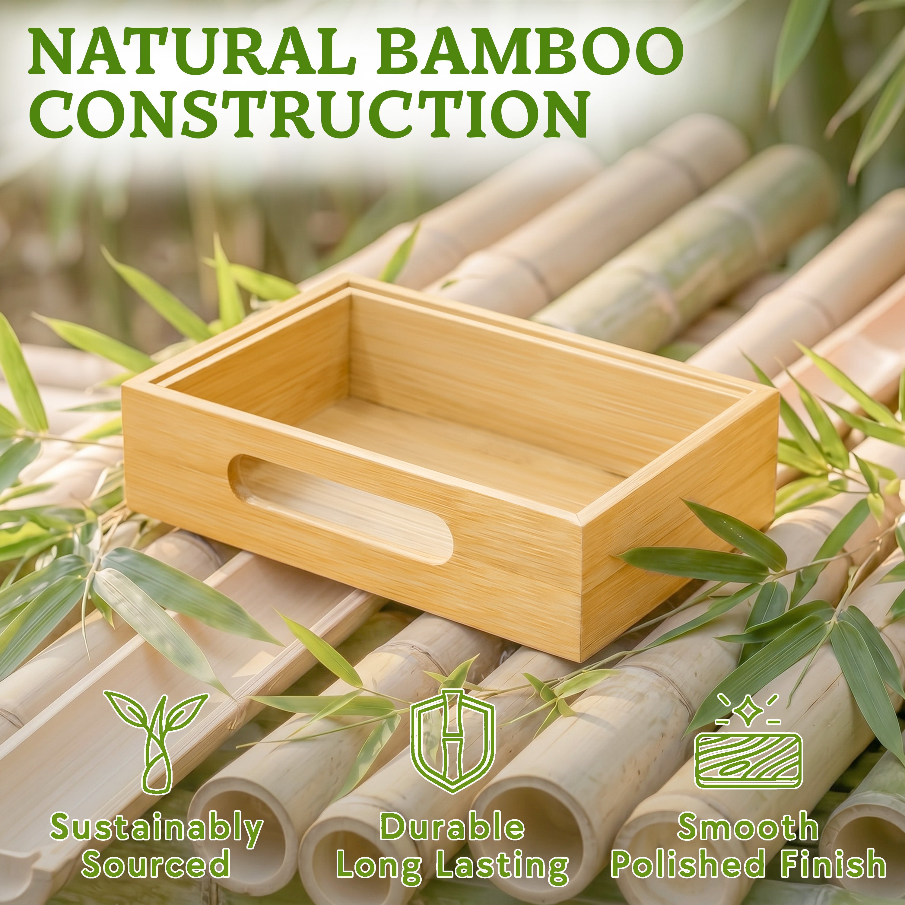 HOMESTEAD 3-Piece Stackable Bamboo Storage Box, Large Storage Bin, Wooden Boxes for Makeup Drawer Organizer Bathroom, Office Supplies, Kitchen Utensils, Bamboo Storage Containers,