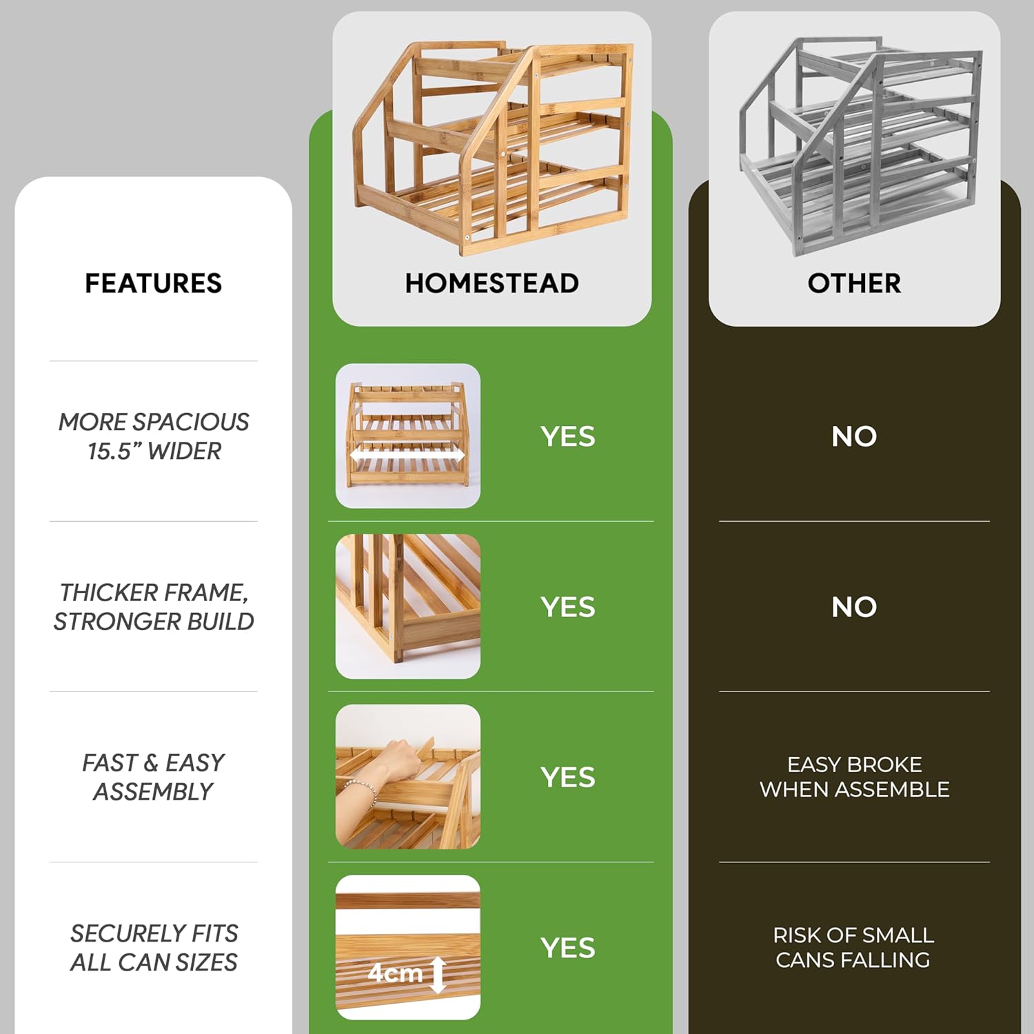 Homestead Rolling 3-Tier Bamboo Can Organizer
