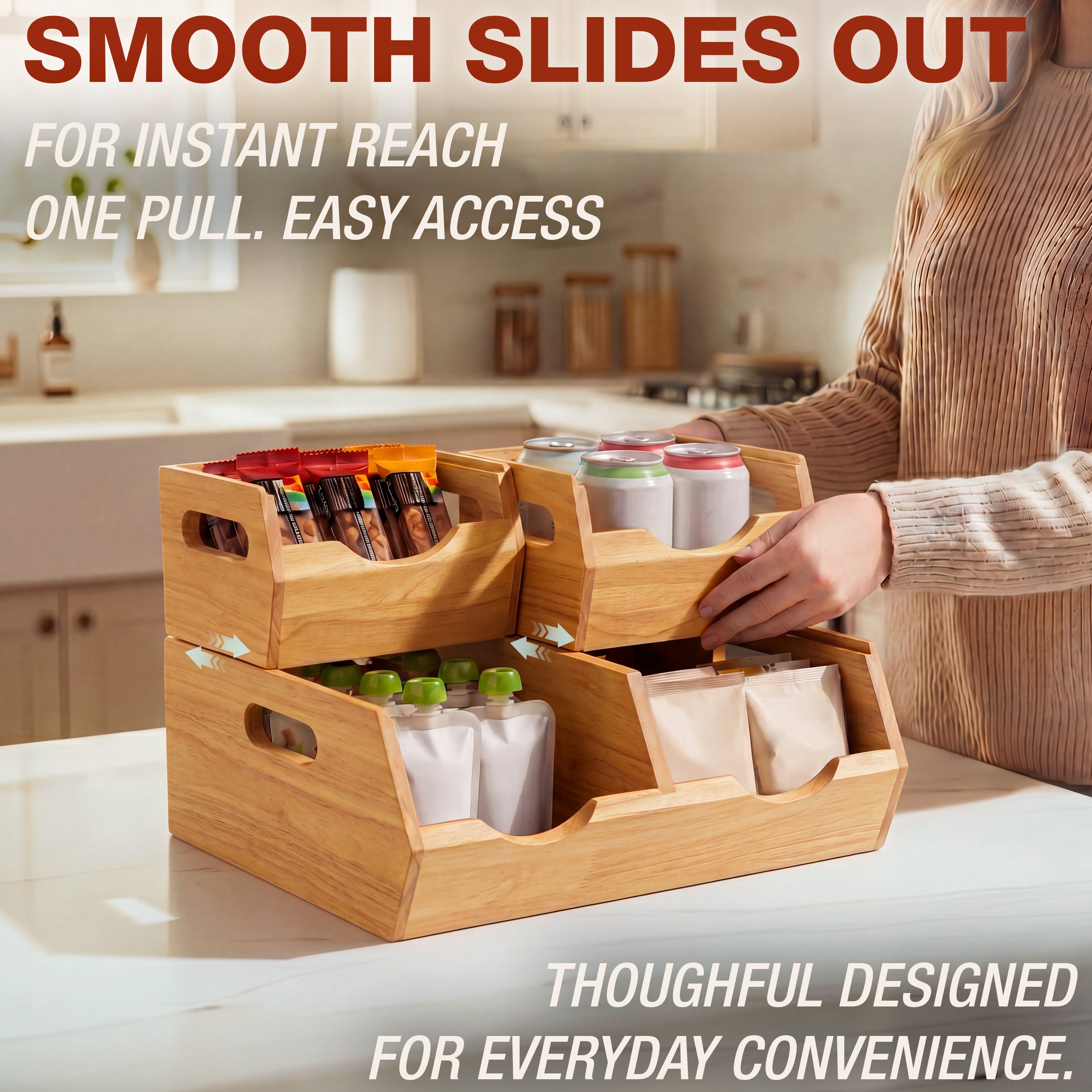 HOMESTEAD Stackable Solid Wood Storage Bins for Pantry & Countertop