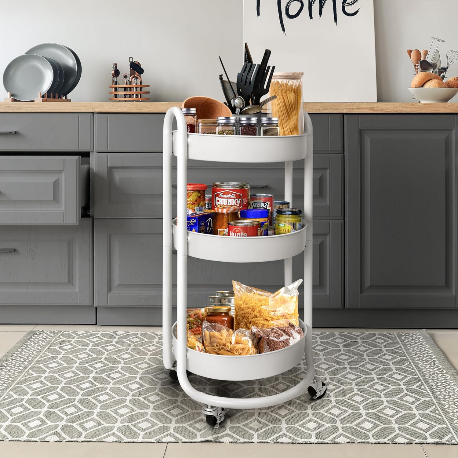 HOMESTEAD 3-Tier Round Rolling Cart - White