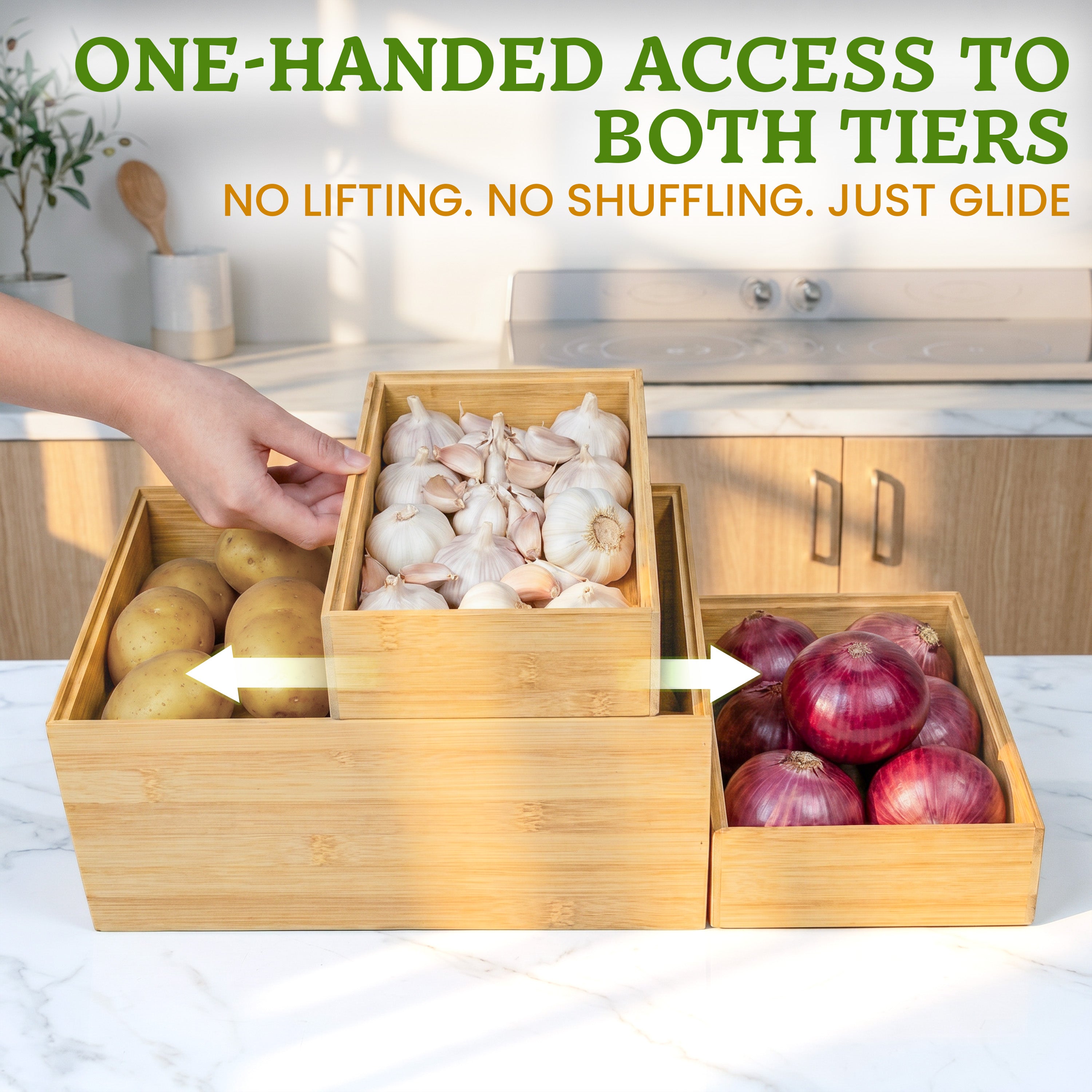 HOMESTEAD 3-Piece Stackable Bamboo Storage Box, Large Storage Bin, Wooden Boxes for Makeup Drawer Organizer Bathroom, Office Supplies, Kitchen Utensils, Bamboo Storage Containers,