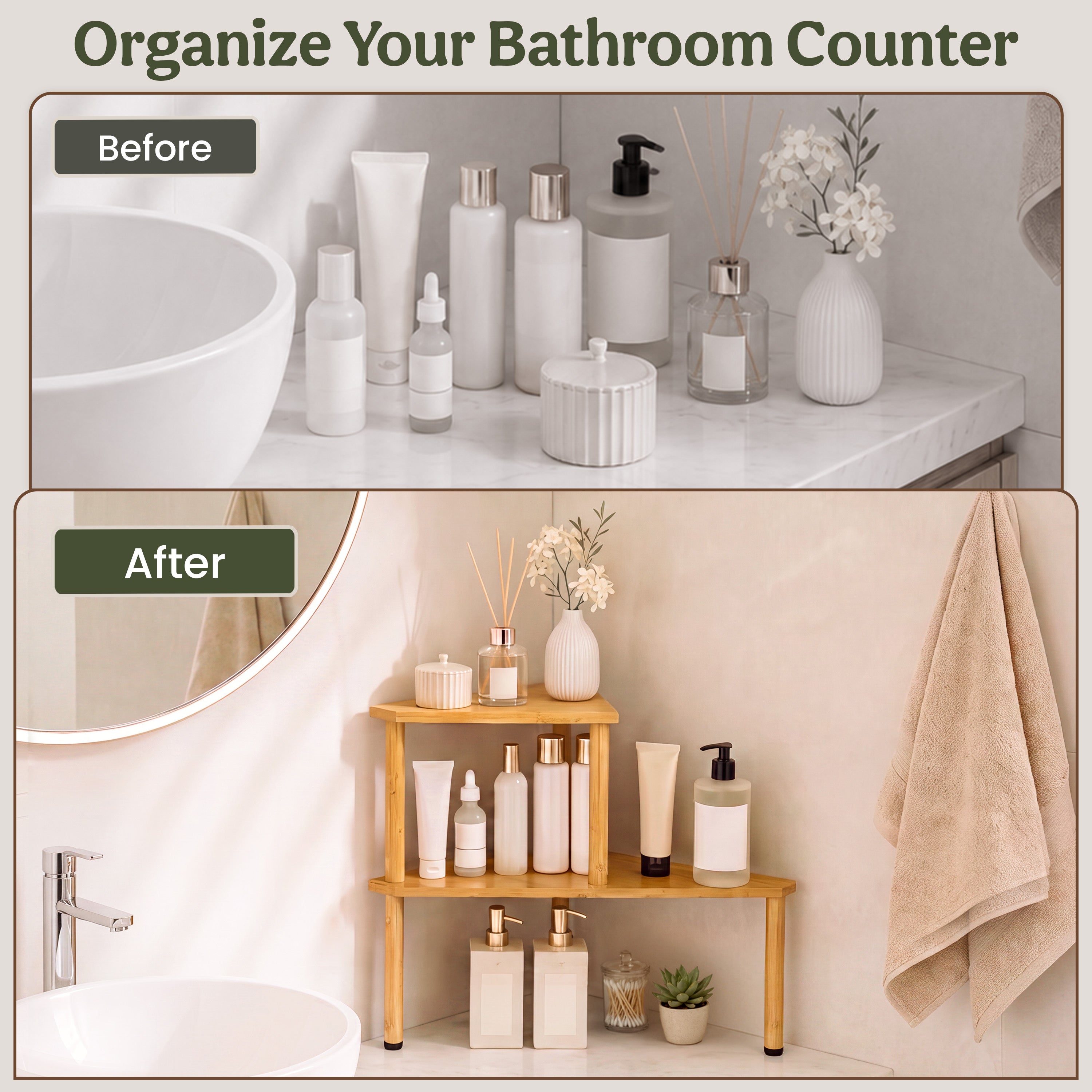 HOMESTEAD 2-Tier Bathroom Counter Organizer Bamboo Corner Shelf Kitchen