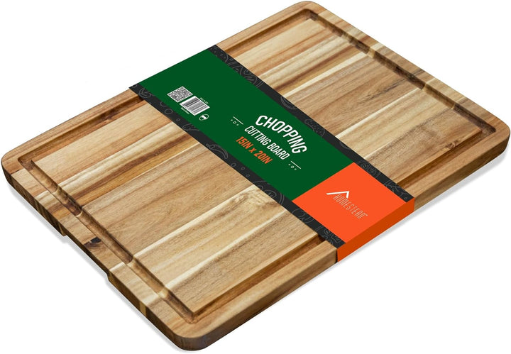 HOMESTEAD Acacia Large Wood Cutting Boards for Kitchen, Butcher Block Cutting Board with Juice Groove and Inner Handles