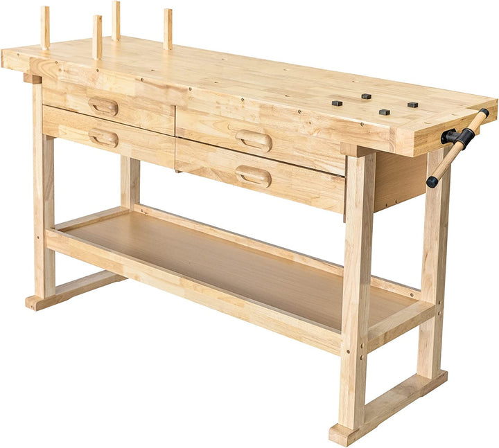 Olympia Tools 60-Inch Wooden Workbench - Rubberwood Workbench with 4-Drawer, 450lbs Weight Capacity - Perfect Workbench for Garage, Workshop and Home