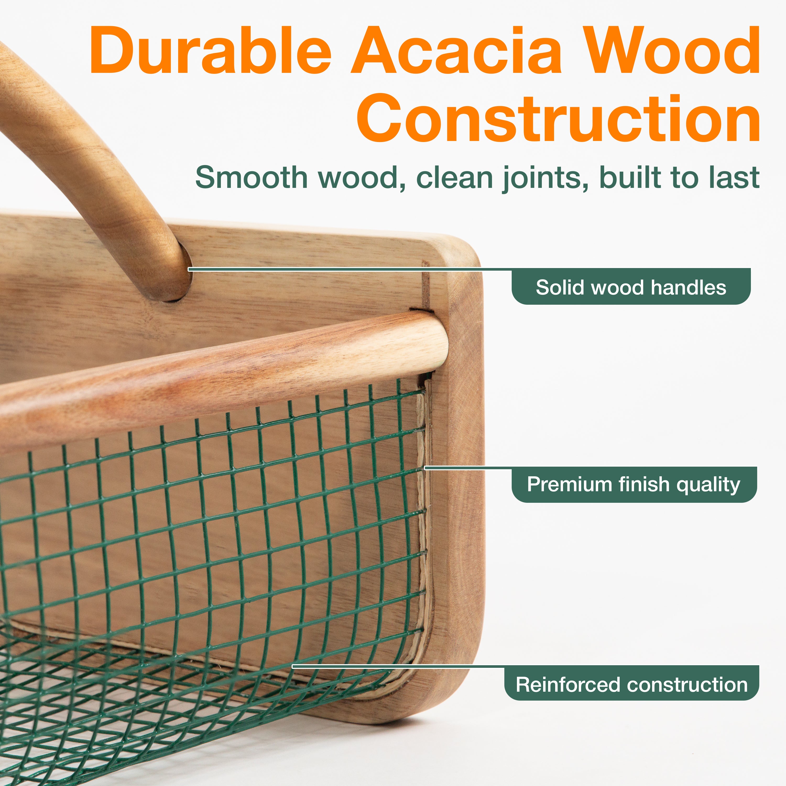 HOMESTEAD Garden Hod Harvest, Durable Acacia Wood Frame with Rotating Handle Basket