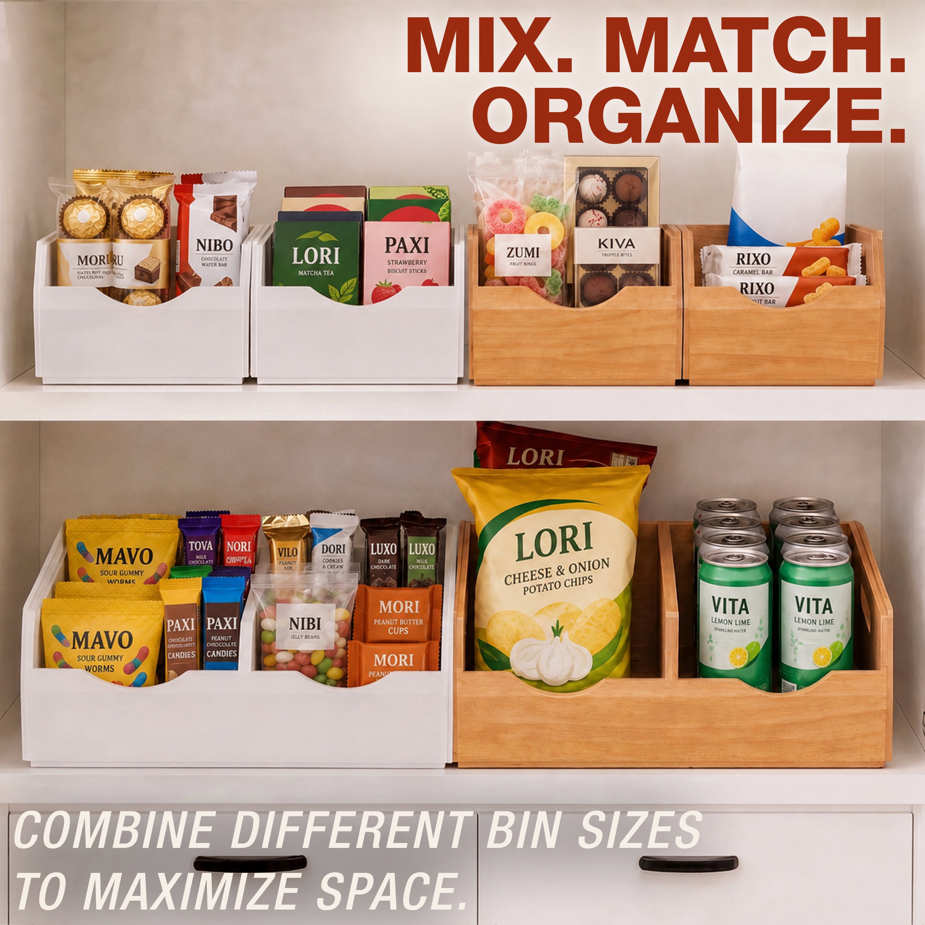 HOMESTEAD Stackable Solid Wood Storage Bins for Pantry & Countertop