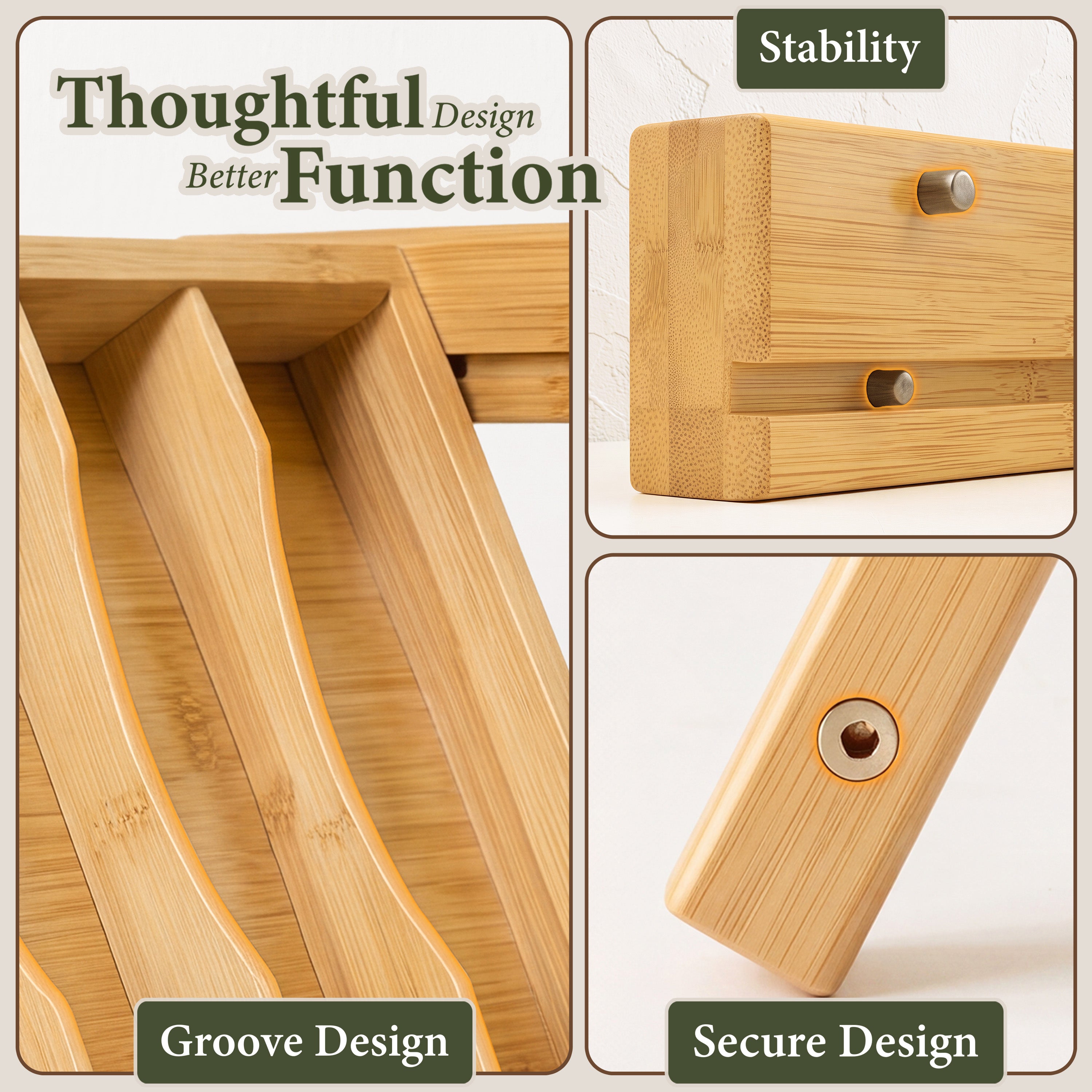 HOMESTEAD Bamboo Silverware Organizer, Under Cabinet Pull Down Storage