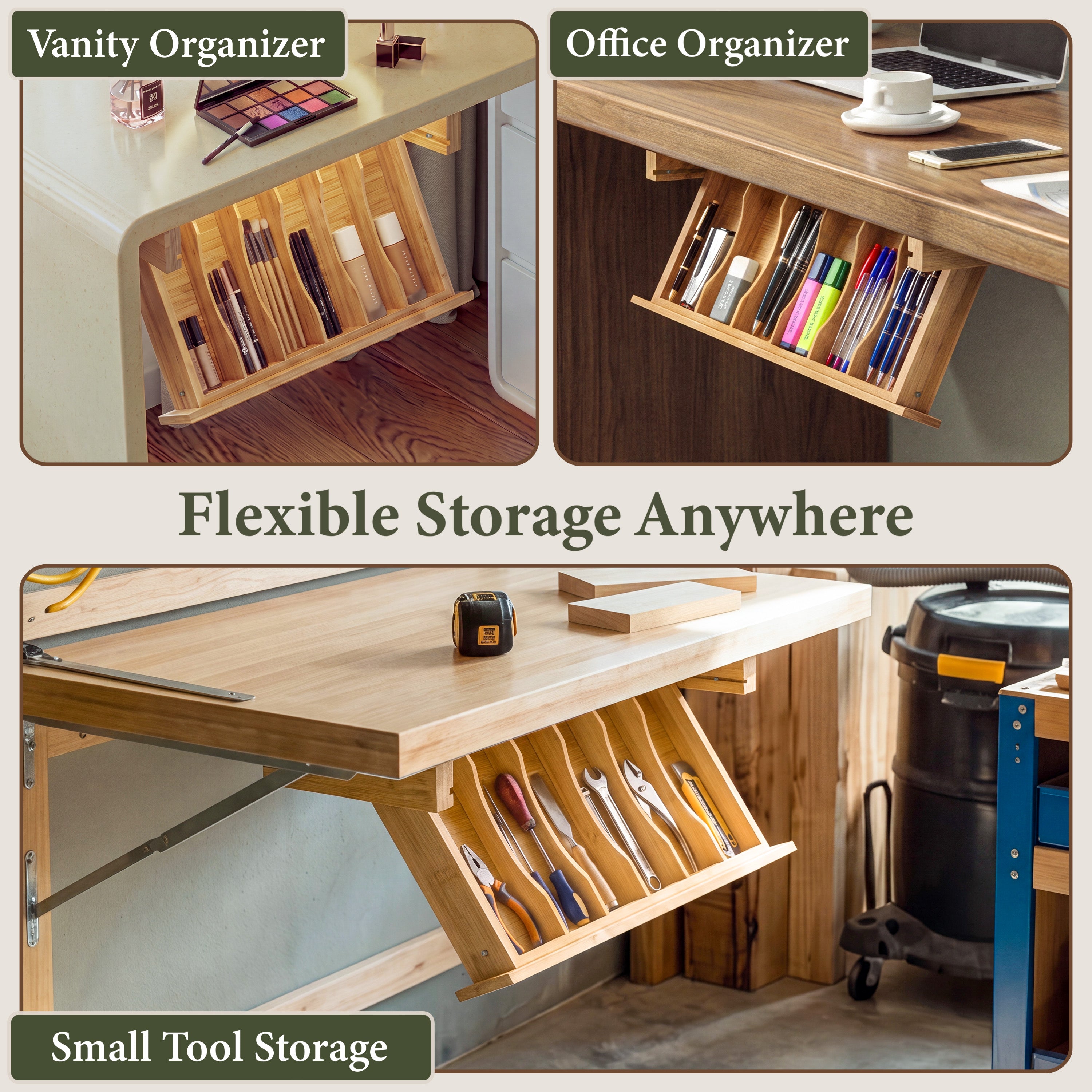 HOMESTEAD Bamboo Silverware Organizer, Under Cabinet Pull Down Storage