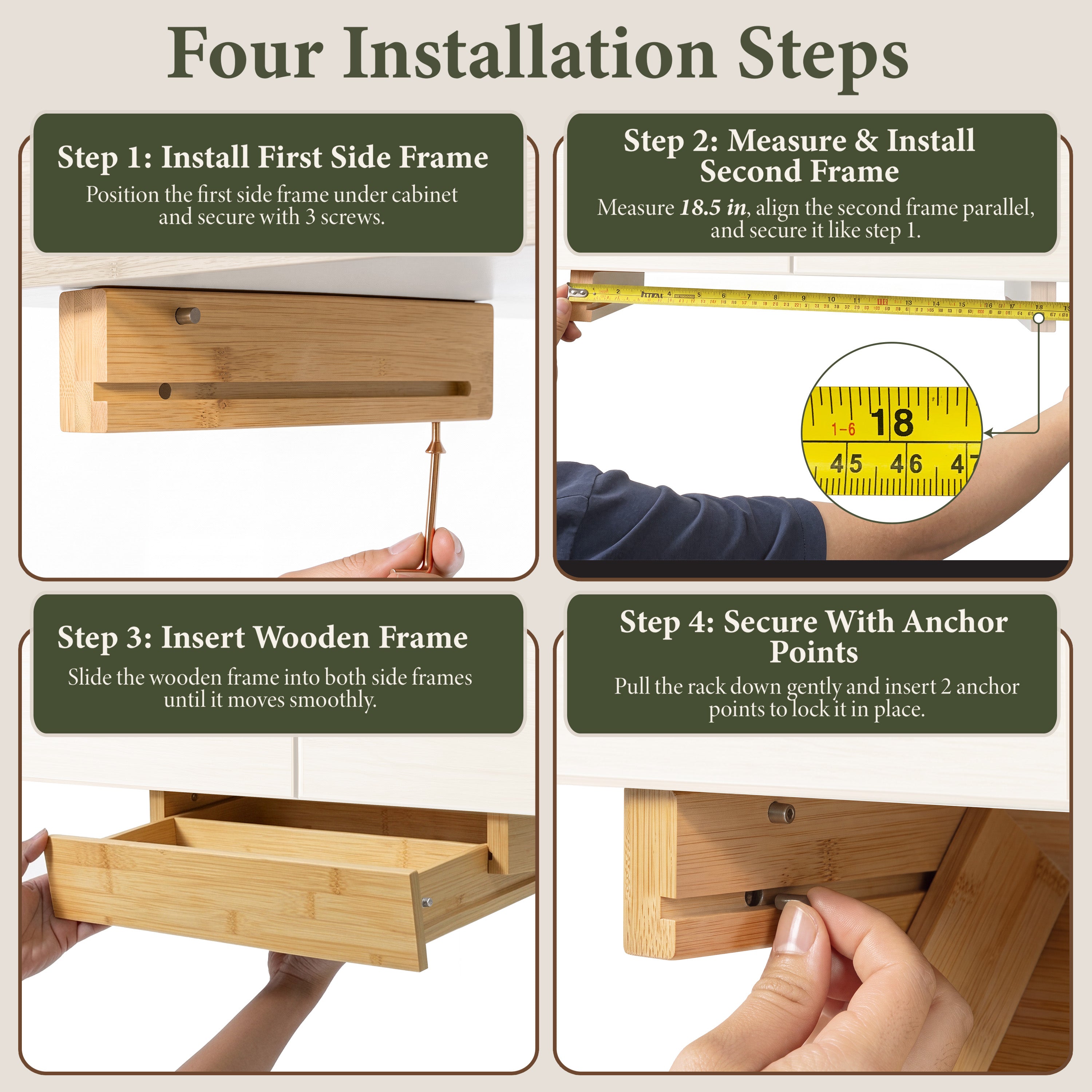 HOMESTEAD Under Cabinet Spice Rack Organizer, Pull Down 2 Tier Bamboo Shelf