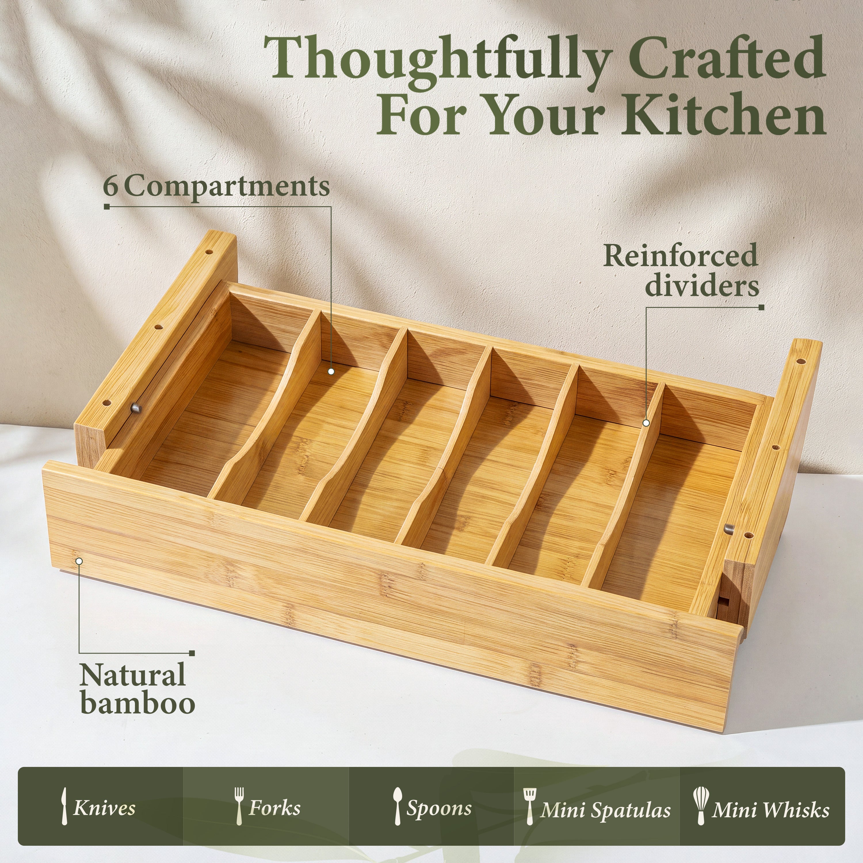 HOMESTEAD Bamboo Silverware Organizer, Under Cabinet Pull Down Storage