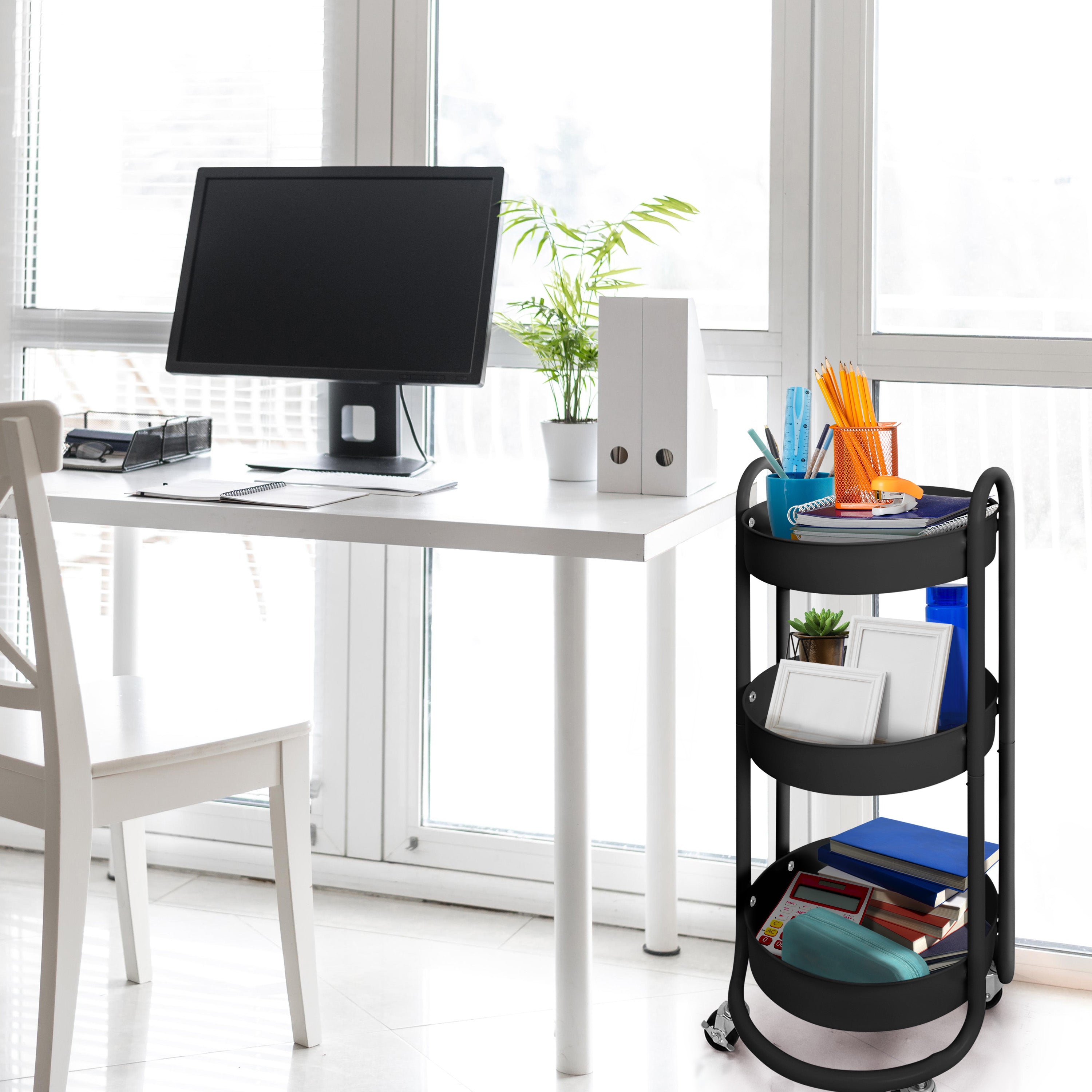 HOMESTEAD 3-Tier Round Rolling Cart - Black