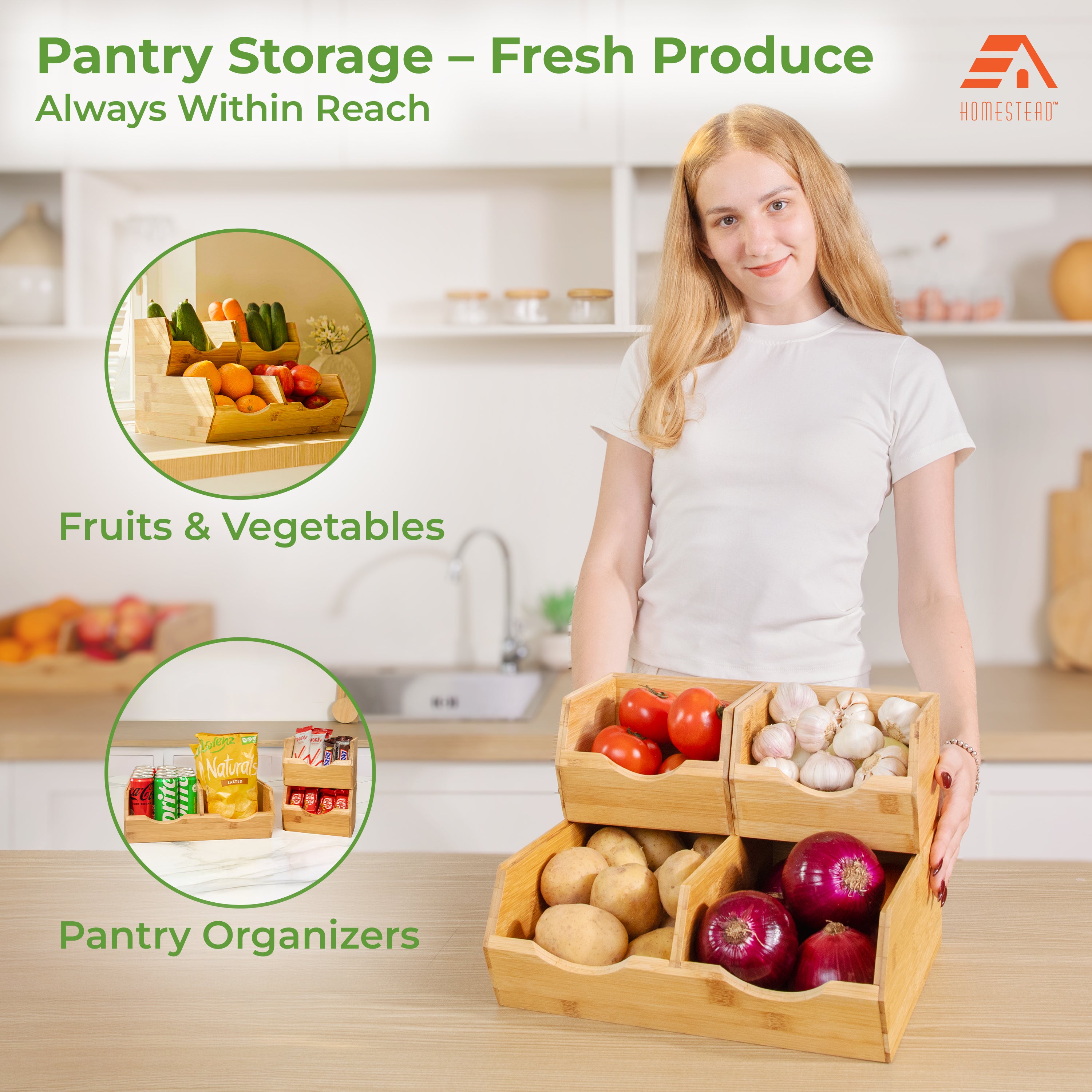 Homestead Bamboo Pantry Storage Bins