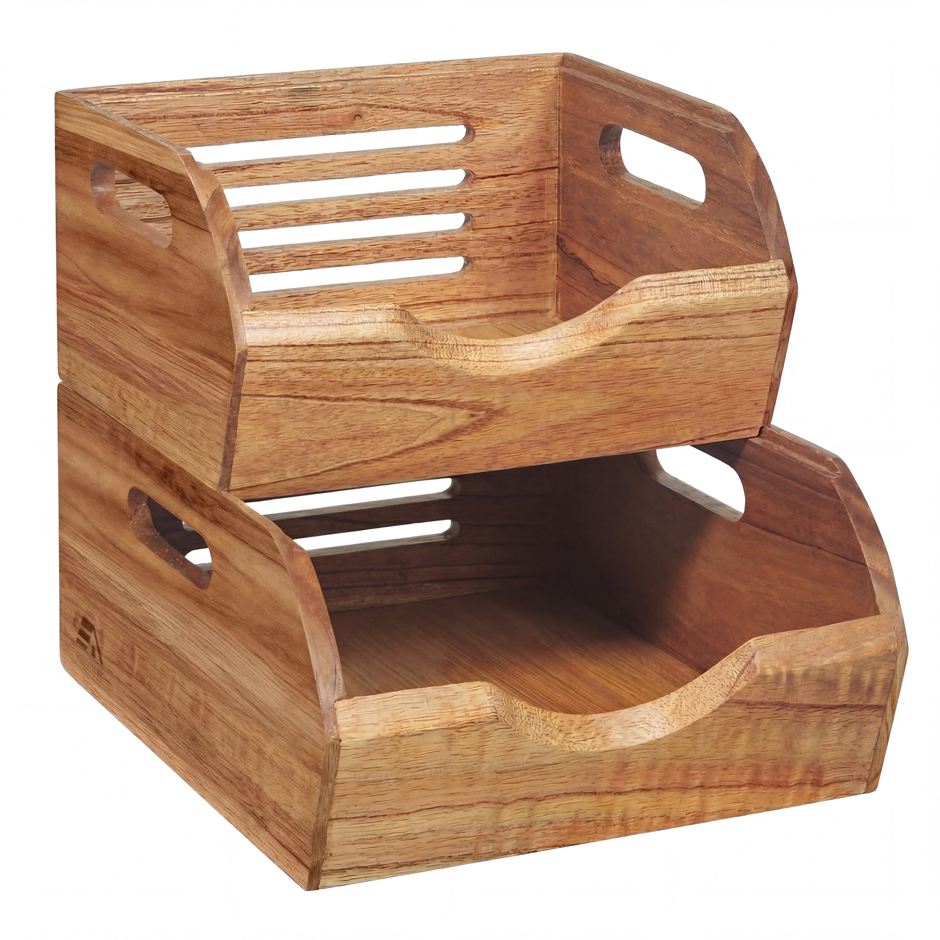 HOMESTEAD Stackable Wood Storage Bin, Ventilated Potato and Onion Storage Organizer with Handles, Wooden Pantry Organizer Bins for Fruit, Vegetables, Potatoes and Onions Storage, Natural