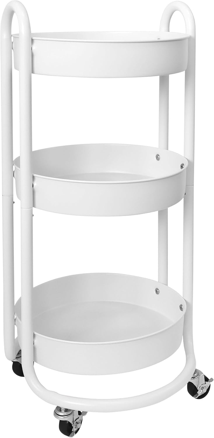 HOMESTEAD 3-Tier Round Rolling Cart - White