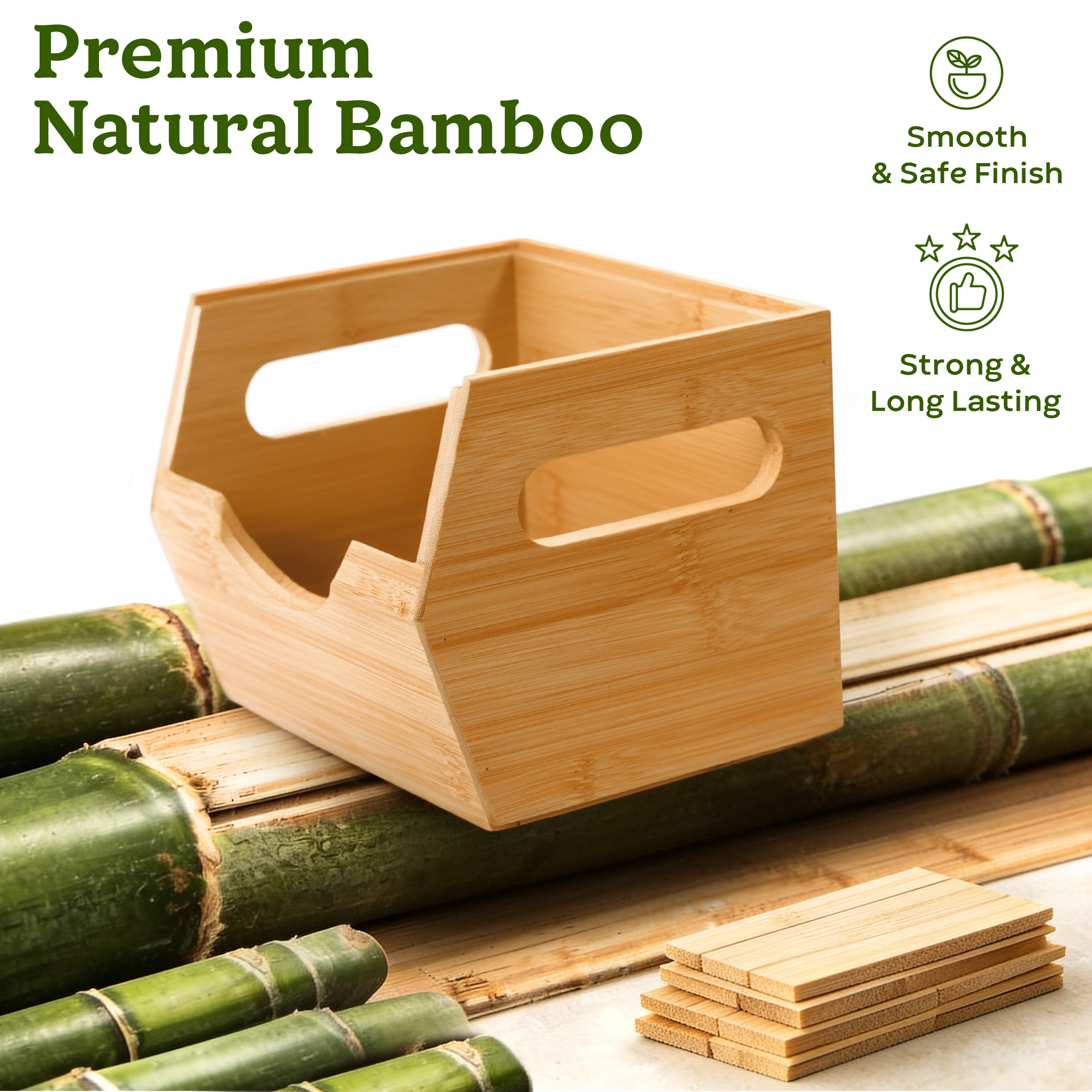 HOMESTEAD 3-Tier Bamboo Pantry Storage Bins – Stackable Potato & Onion Storage Bin with Handles, Fruit Basket & Produce Organizer for Kitchen Countertop, Pantry Organization, Set of 5